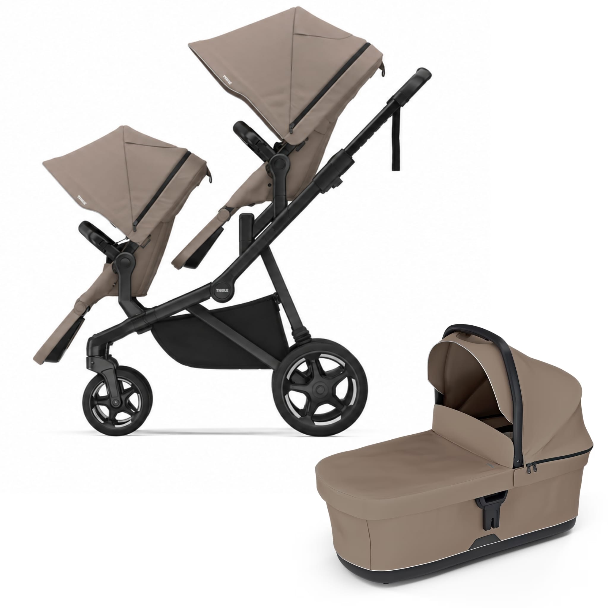 Thule Sleek 2 Double Stroller + Bassinet Bundle - Tinted Taupe