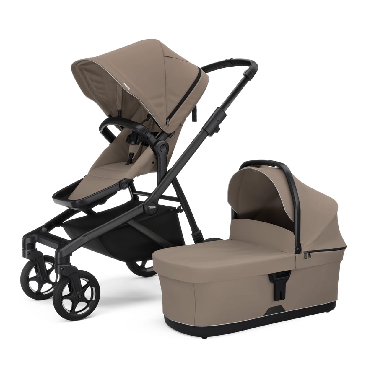 Thule Sleek 2 Single-to-Double Stroller + Bassinet Bundle - Tinted Taupe