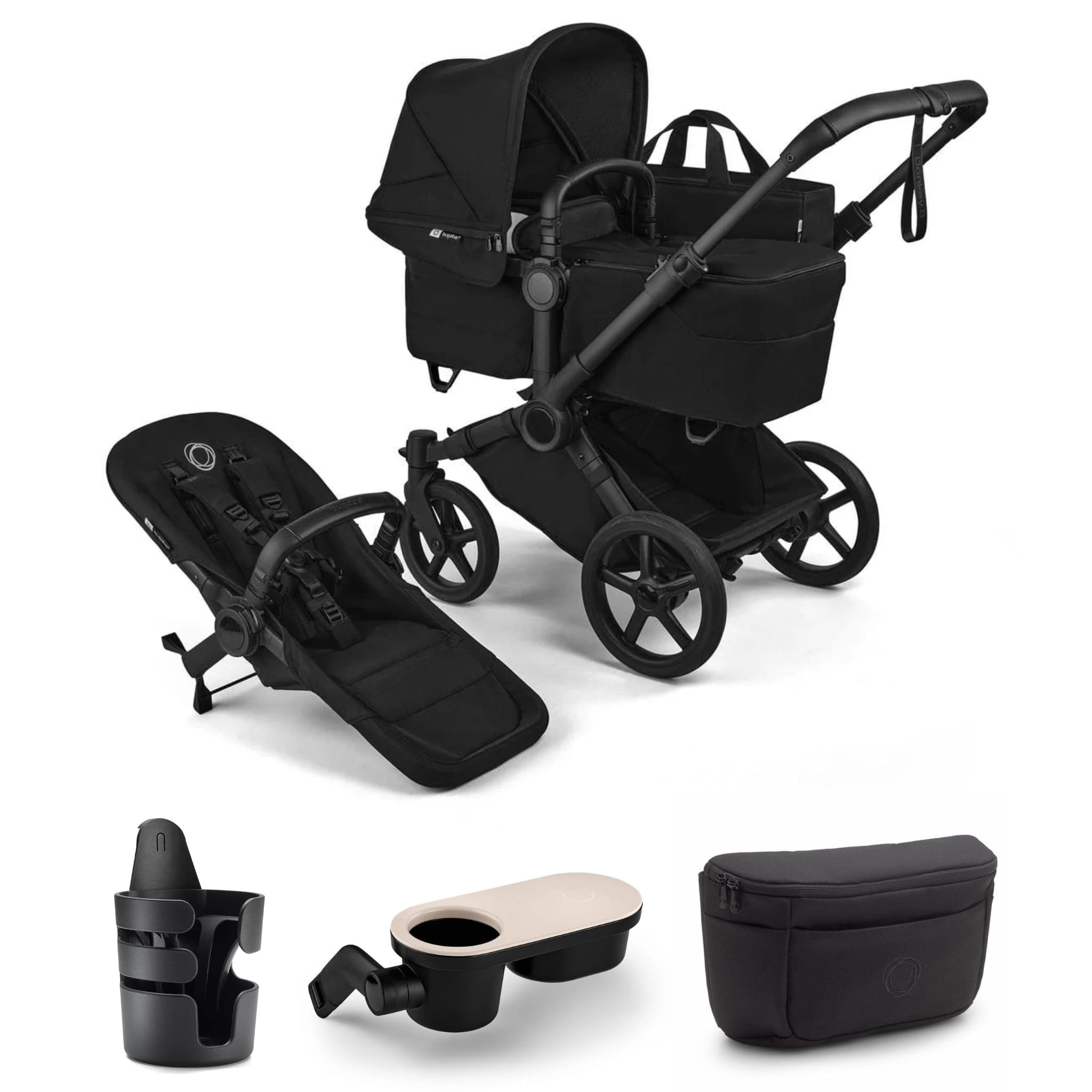 Bugaboo Donkey 6 Complete Single-to-Double Stroller + Essential Accessories Bundle - Black / Heritage Black / Heritage Black