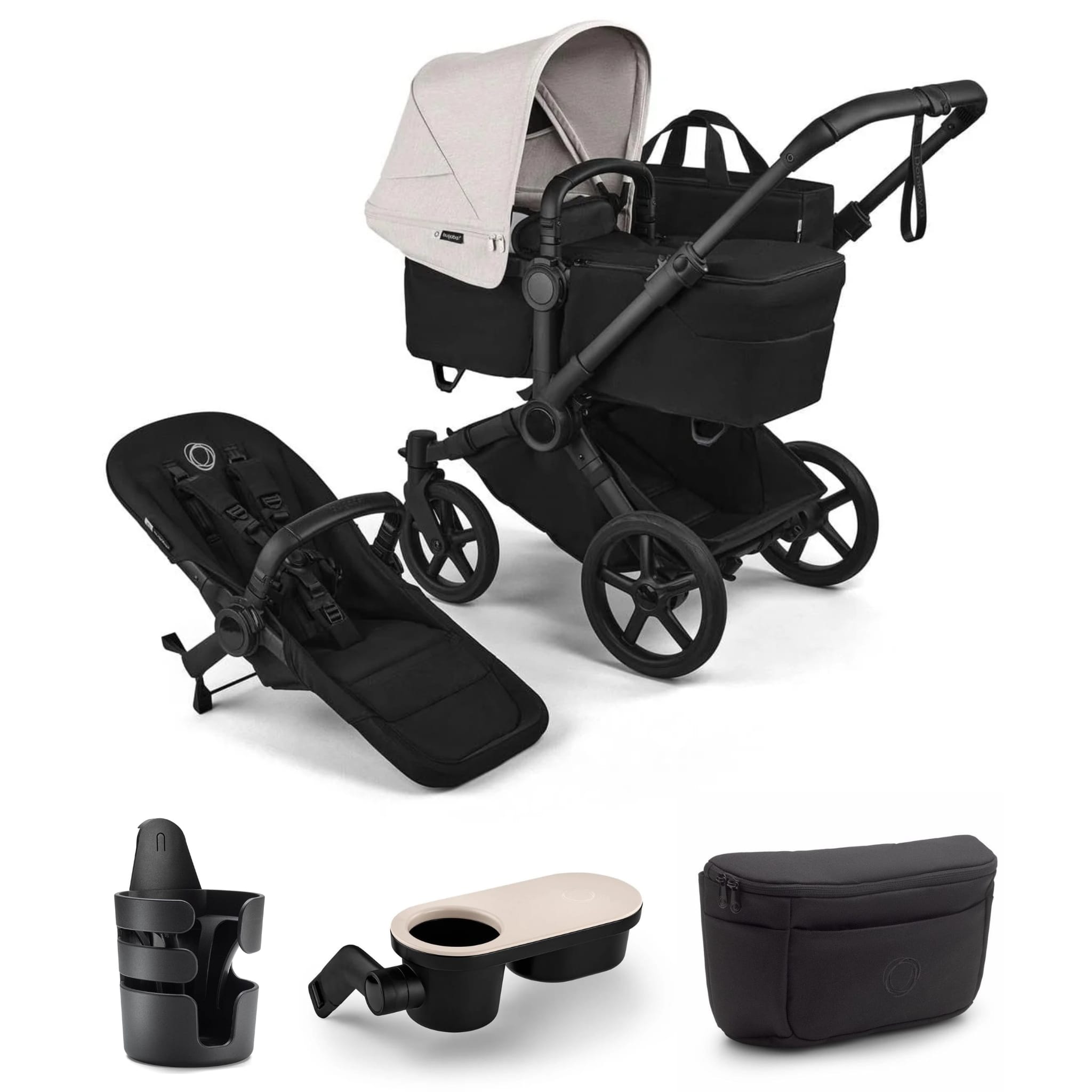 Bugaboo Donkey 6 Complete Single-to-Double Stroller + Essential Accessories Bundle - Black / Heritage Black / Misty White