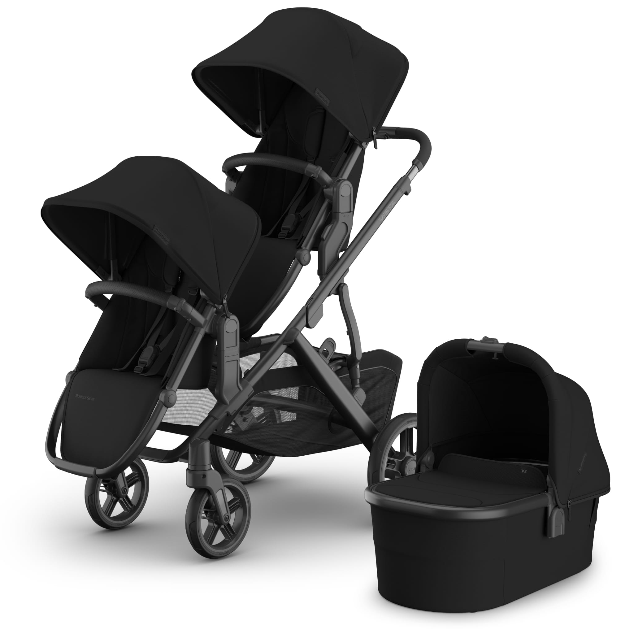 UPPAbaby Vista V3 Double Stroller with RumbleSeat V3 + Bassinet Bundle - James