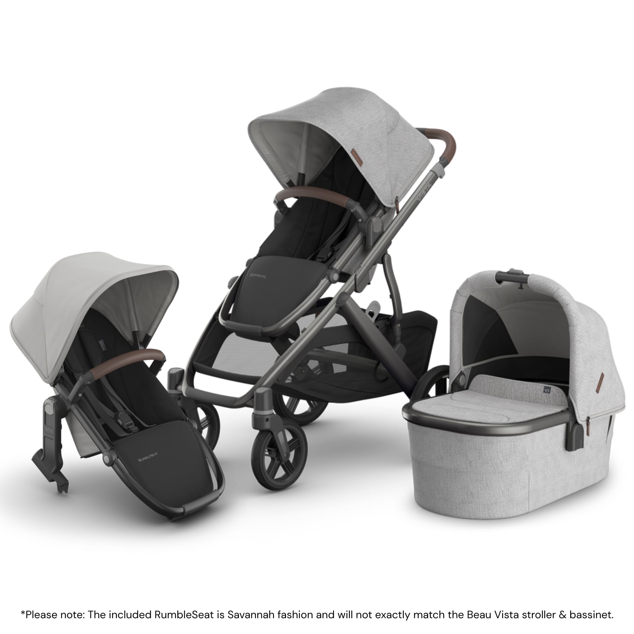 UPPAbaby Vista V3 Double Stroller with RumbleSeat V3 + Bassinet Bundle - Beau / Savannah