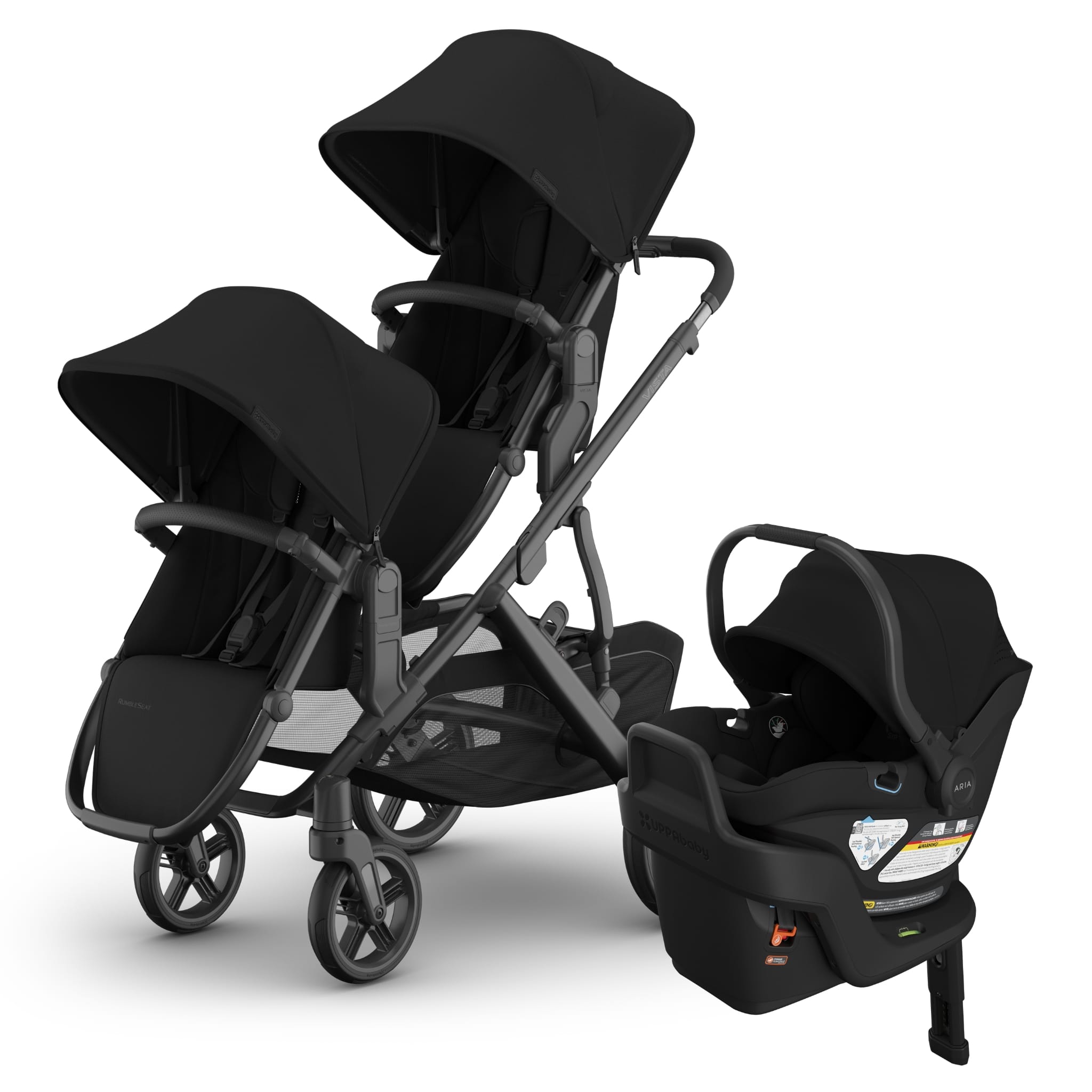 UPPAbaby Vista V3 Double Stroller with RumbleSeat V3 + Aria V2 Travel System Bundle - James / James