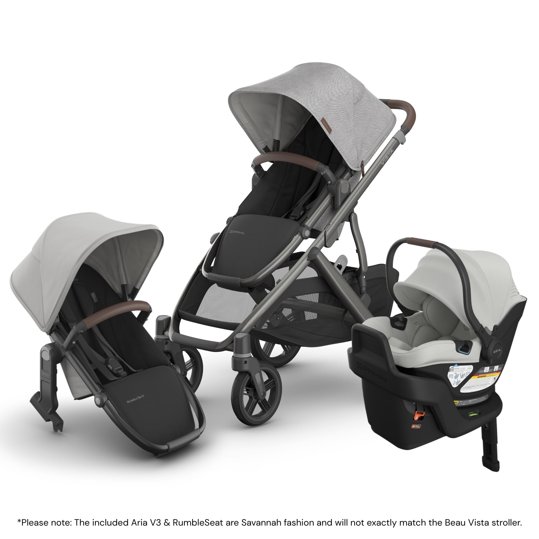 UPPAbaby Vista V3 Double Stroller with RumbleSeat V3 + Aria V2 Travel System Bundle - Beau / Savannah