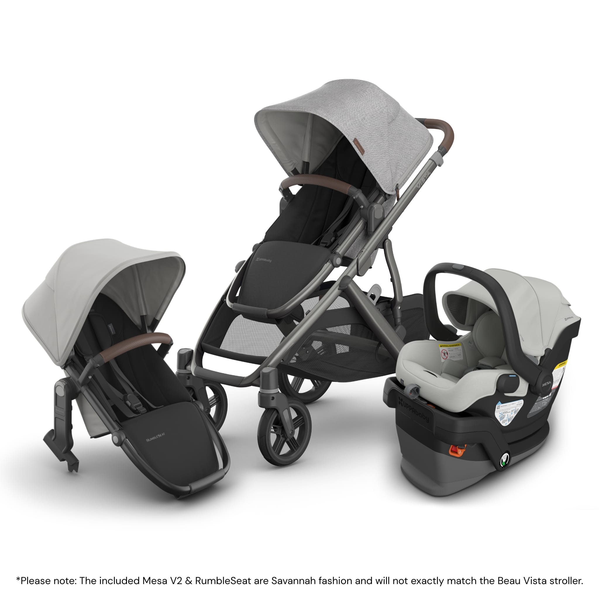 UPPAbaby Vista V3 Double Stroller with RumbleSeat V3 + Mesa V3 Travel System Bundle - Beau / Savannah