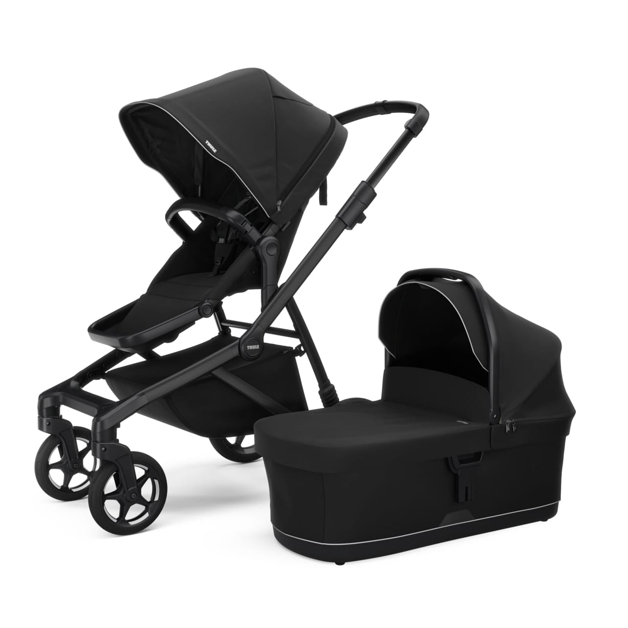 Thule Sleek 2 Single-to-Double Stroller + Bassinet Bundle - Black