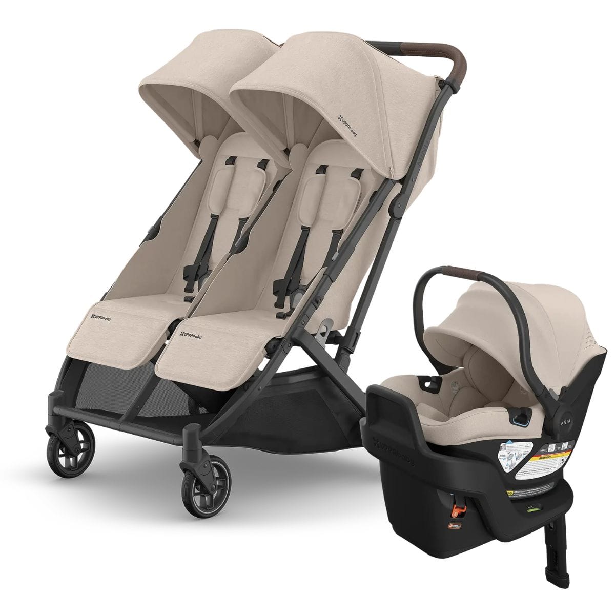 UPPAbaby Minu Duo Compact Double Stroller + Aria V2 Travel System Bundle - Ada