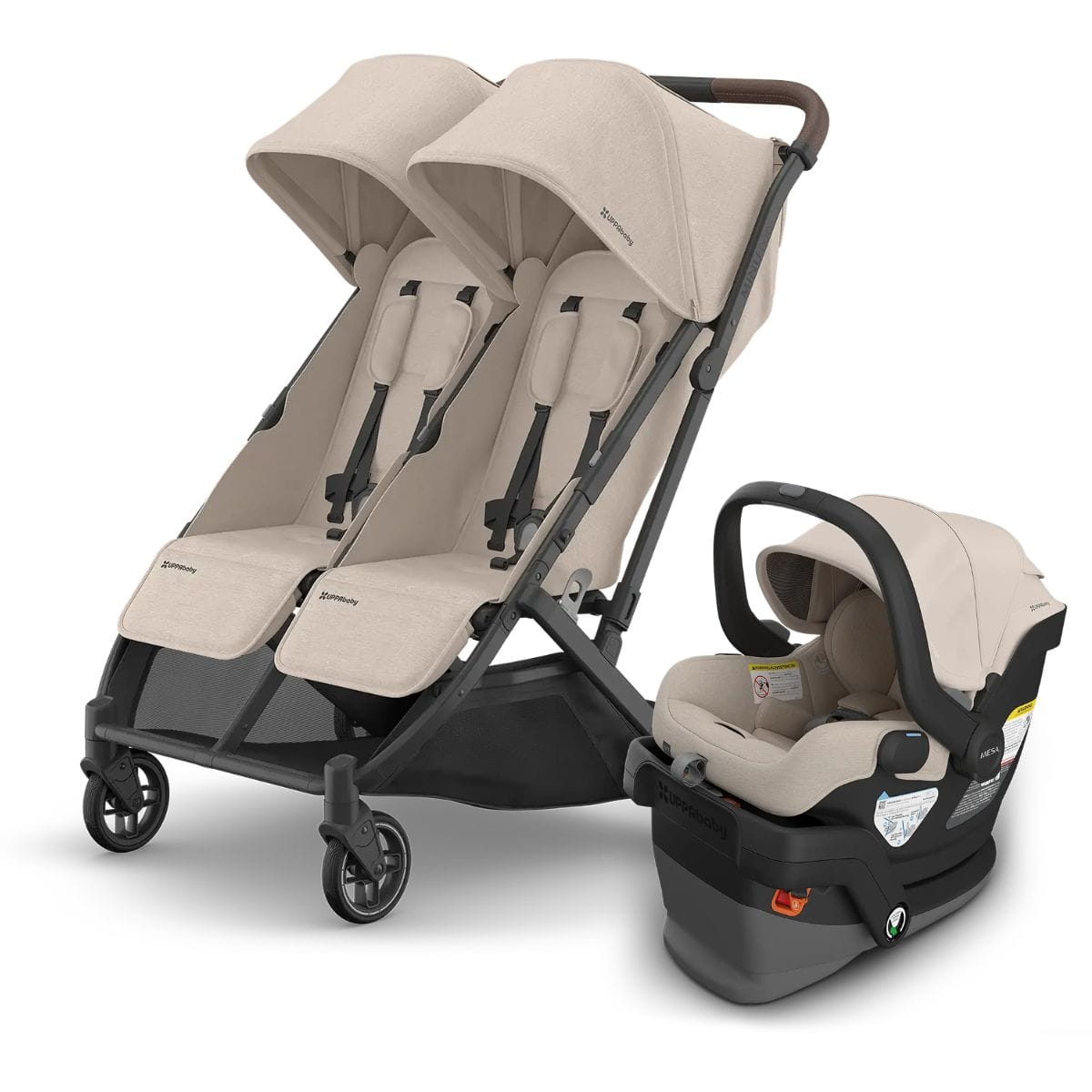 UPPAbaby Minu Duo Compact Double Stroller + Mesa V3 Travel System Bundle - Ada