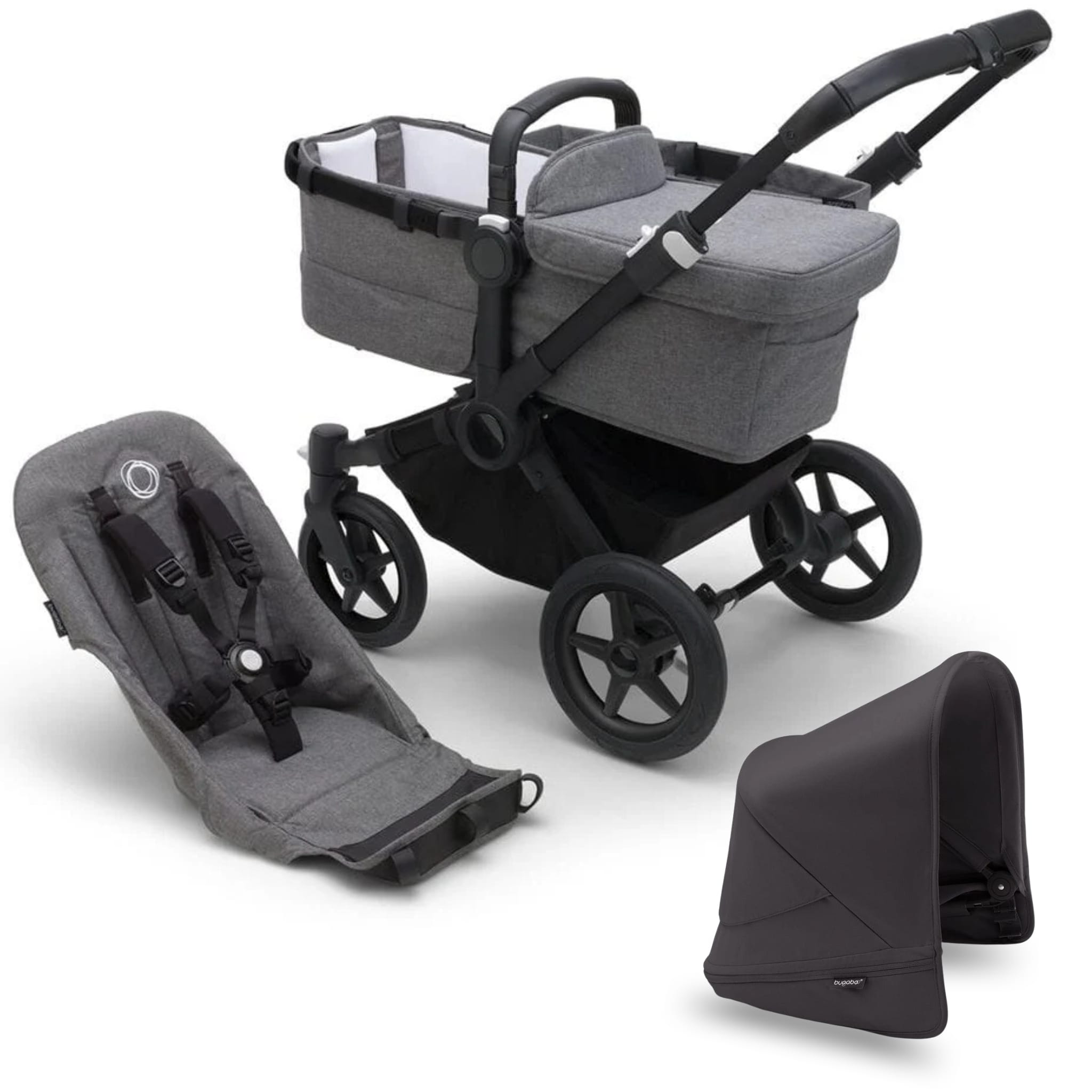 Bugaboo Donkey 5 Mono Complete Single-to-Double Stroller - Black / Grey Melange / Midnight Black
