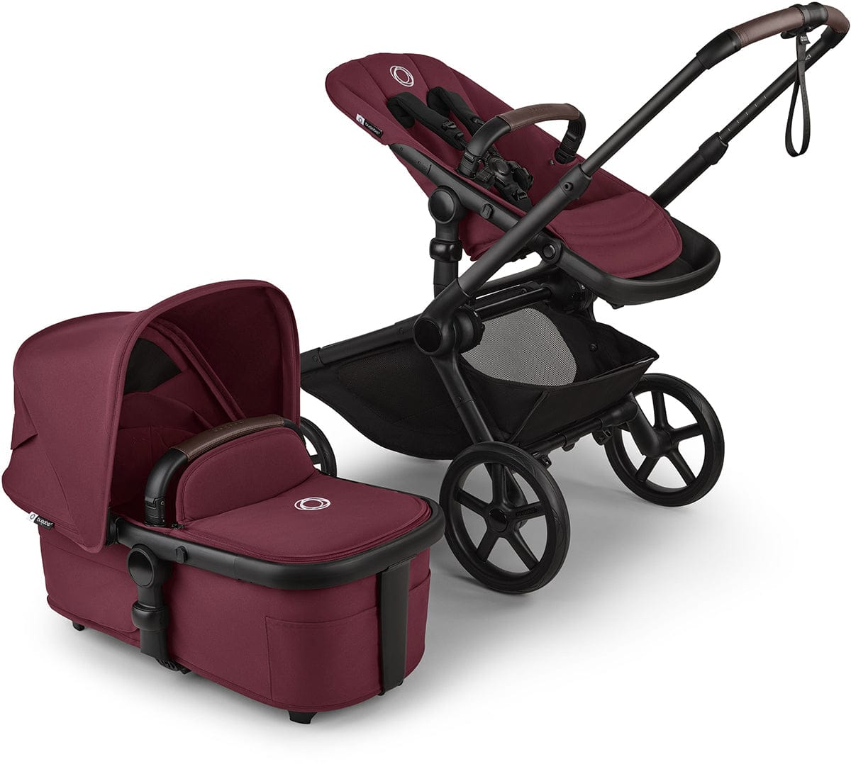Bugaboo Kangaroo Complete Single-to-Double Stroller + Bassinet (One Box) - Black / Dark Cherry / Dark Cherry