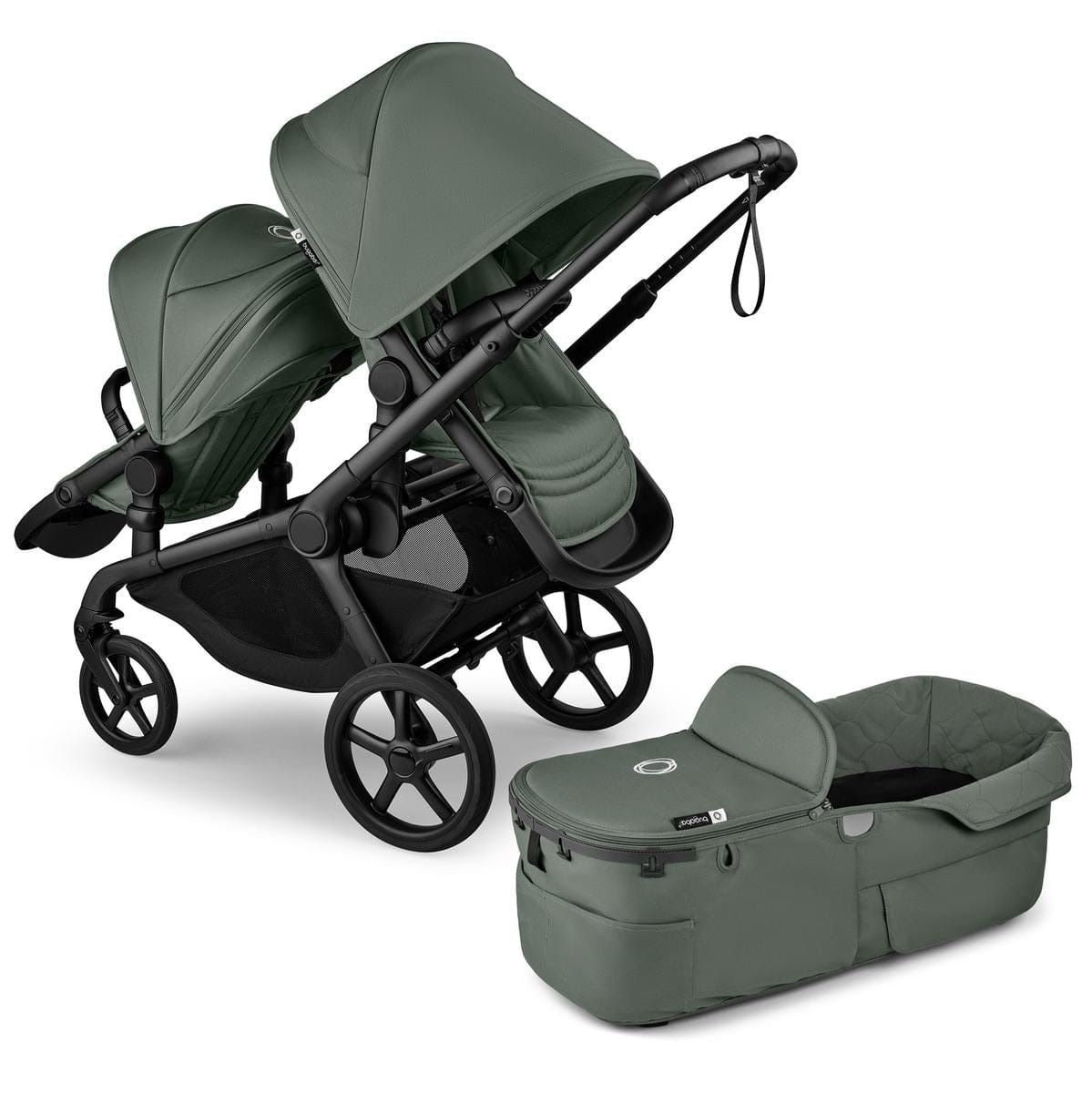 Bugaboo Kangaroo Double Stroller Bundle - Black / Forest Green / Forest Green