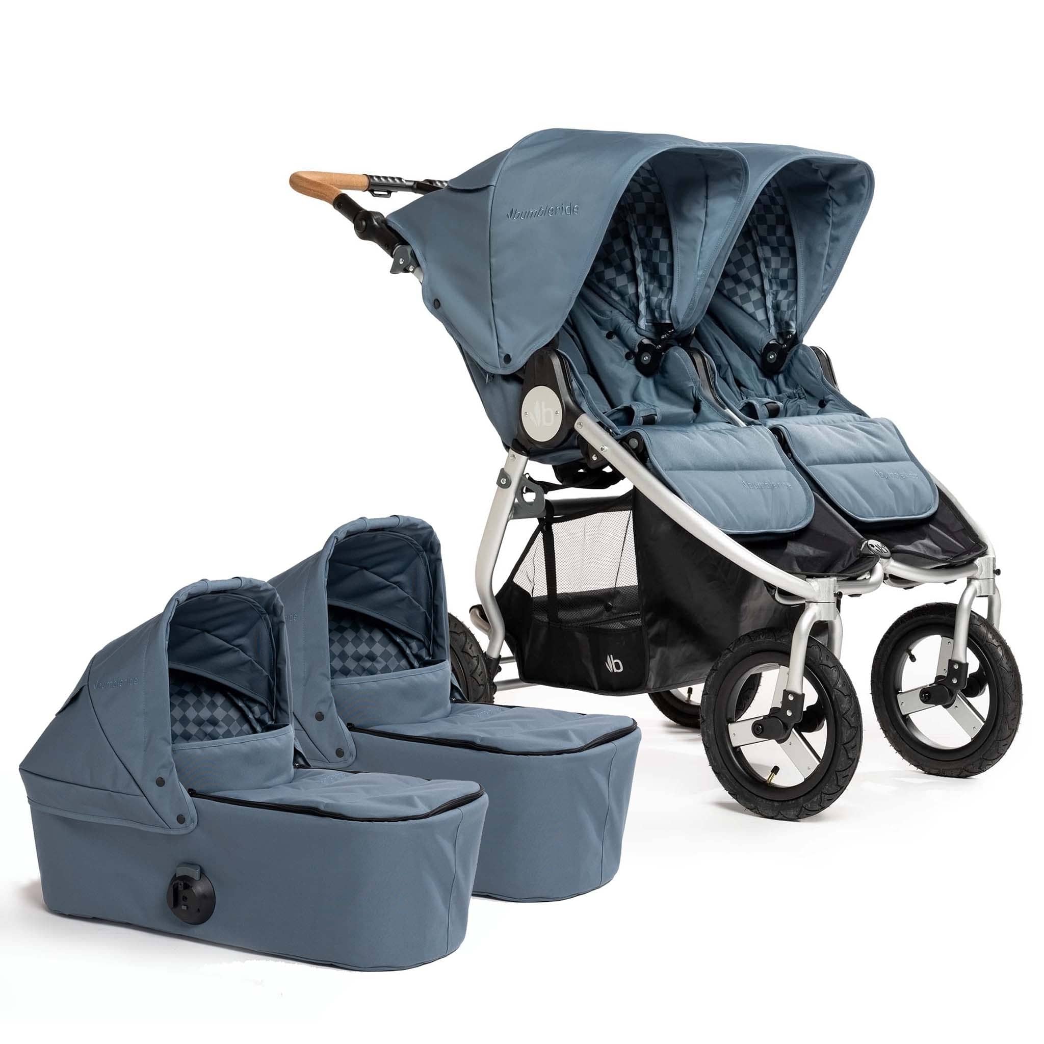 Bumbleride Indie Twin Double Stroller + 2 Bassinet Bundle - Ocean / Ocean