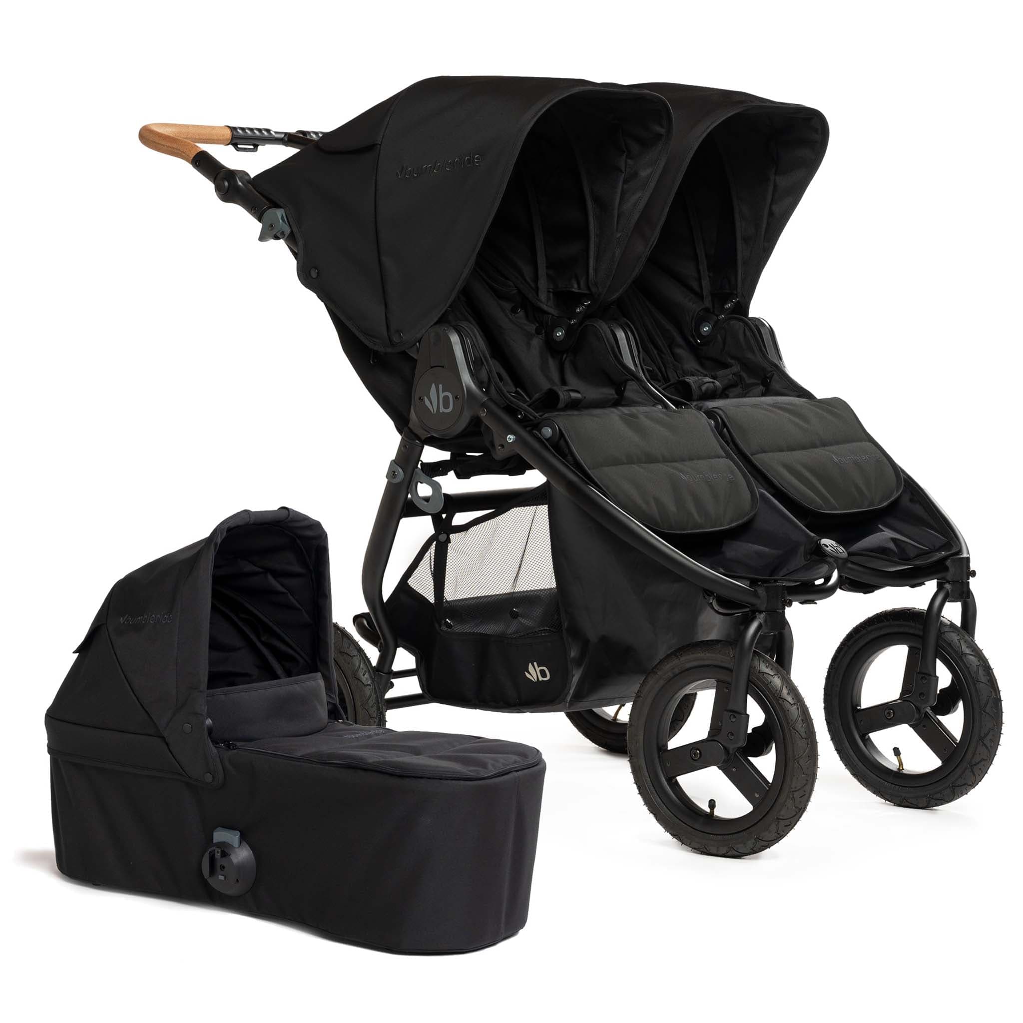 Bumbleride Indie Twin Double Stroller + Bassinet Bundle - Black / Black