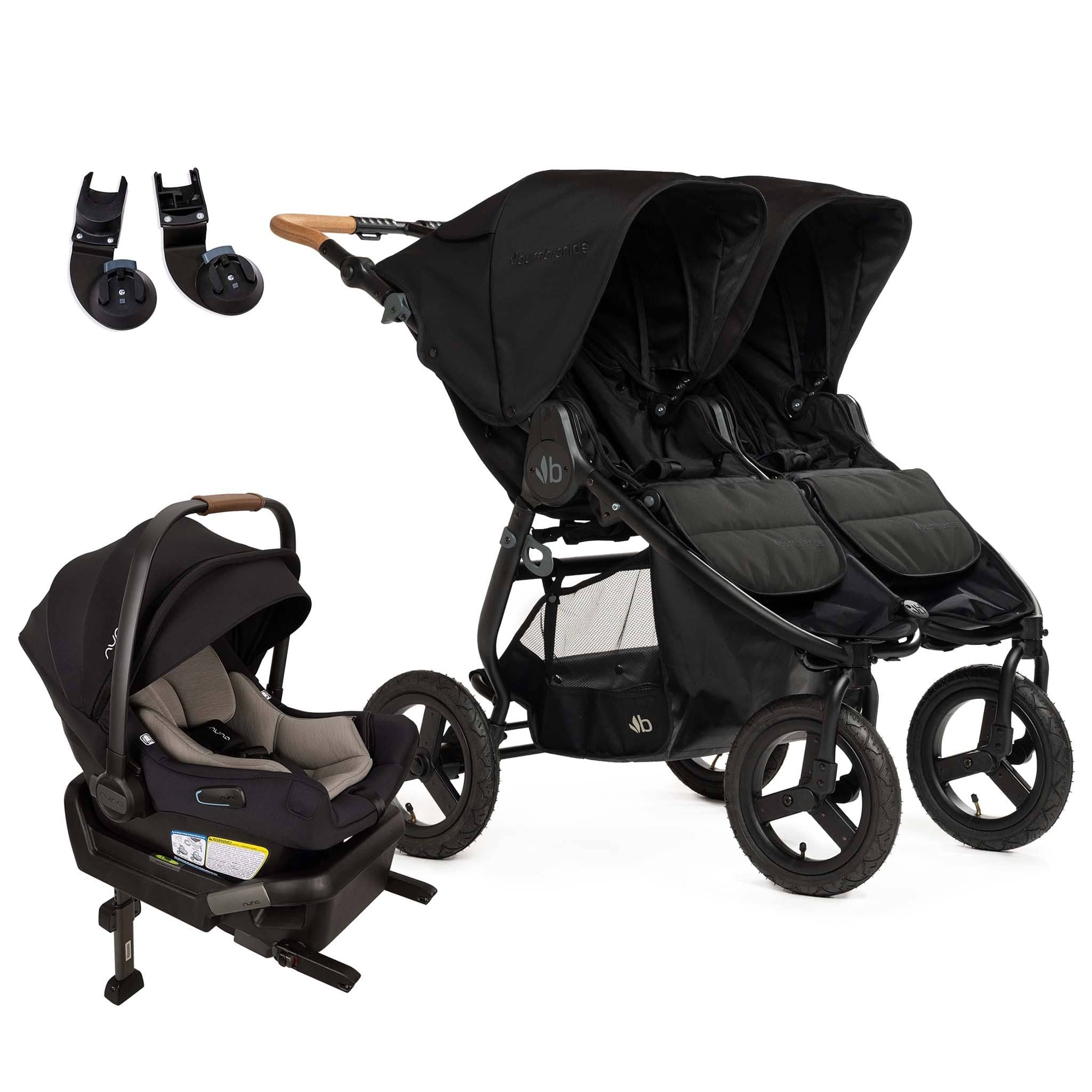 Bumbleride Indie Twin Double Stroller + Nuna PIPA Aire Travel System Bundle - Black / Caviar