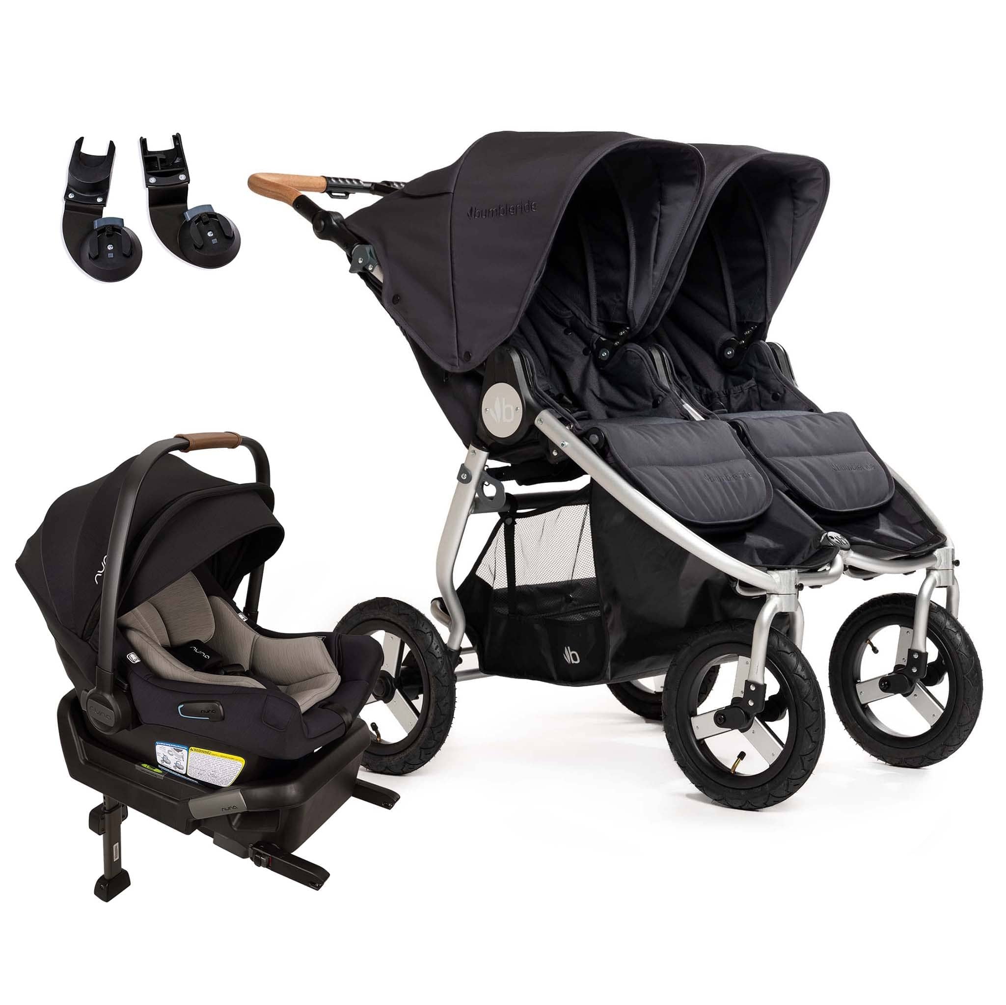 Bumbleride Indie Twin Double Stroller + Nuna PIPA Aire Travel System Bundle - Dusk / Caviar