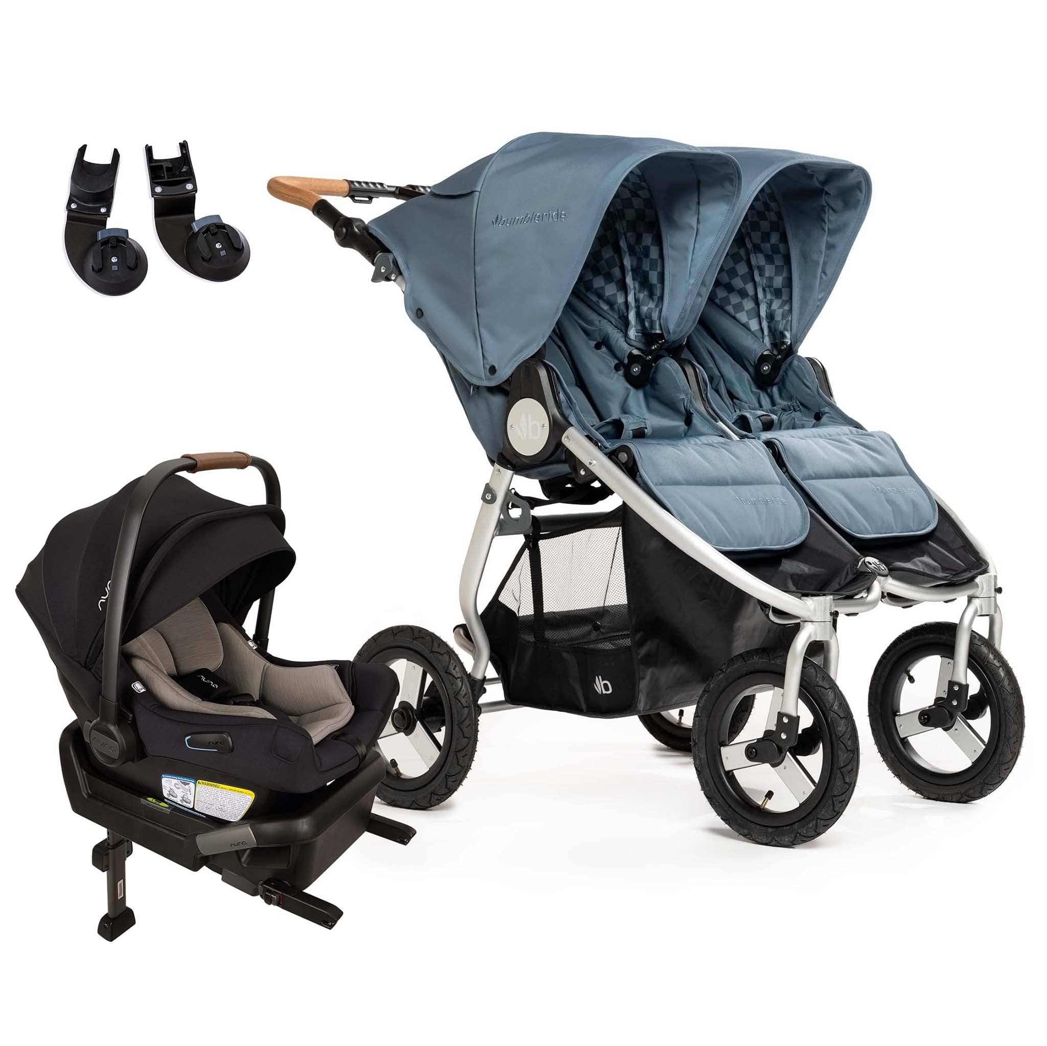 Bumbleride Indie Twin Double Stroller + Nuna PIPA Aire Travel System Bundle - Ocean / Caviar