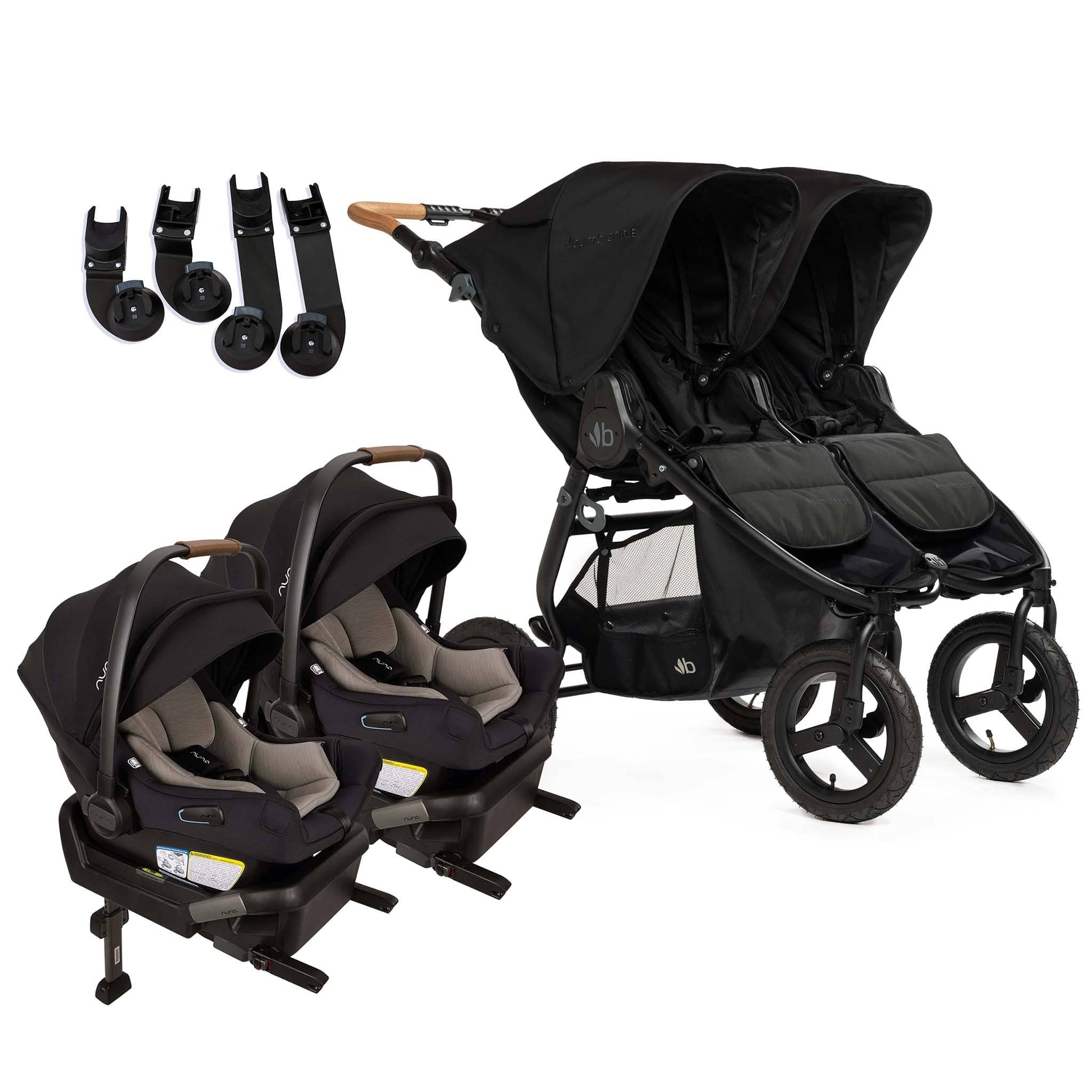 Bumbleride Indie Twin Double Stroller + Nuna PIPA Aire Twin Travel System Bundle - Black / Caviar