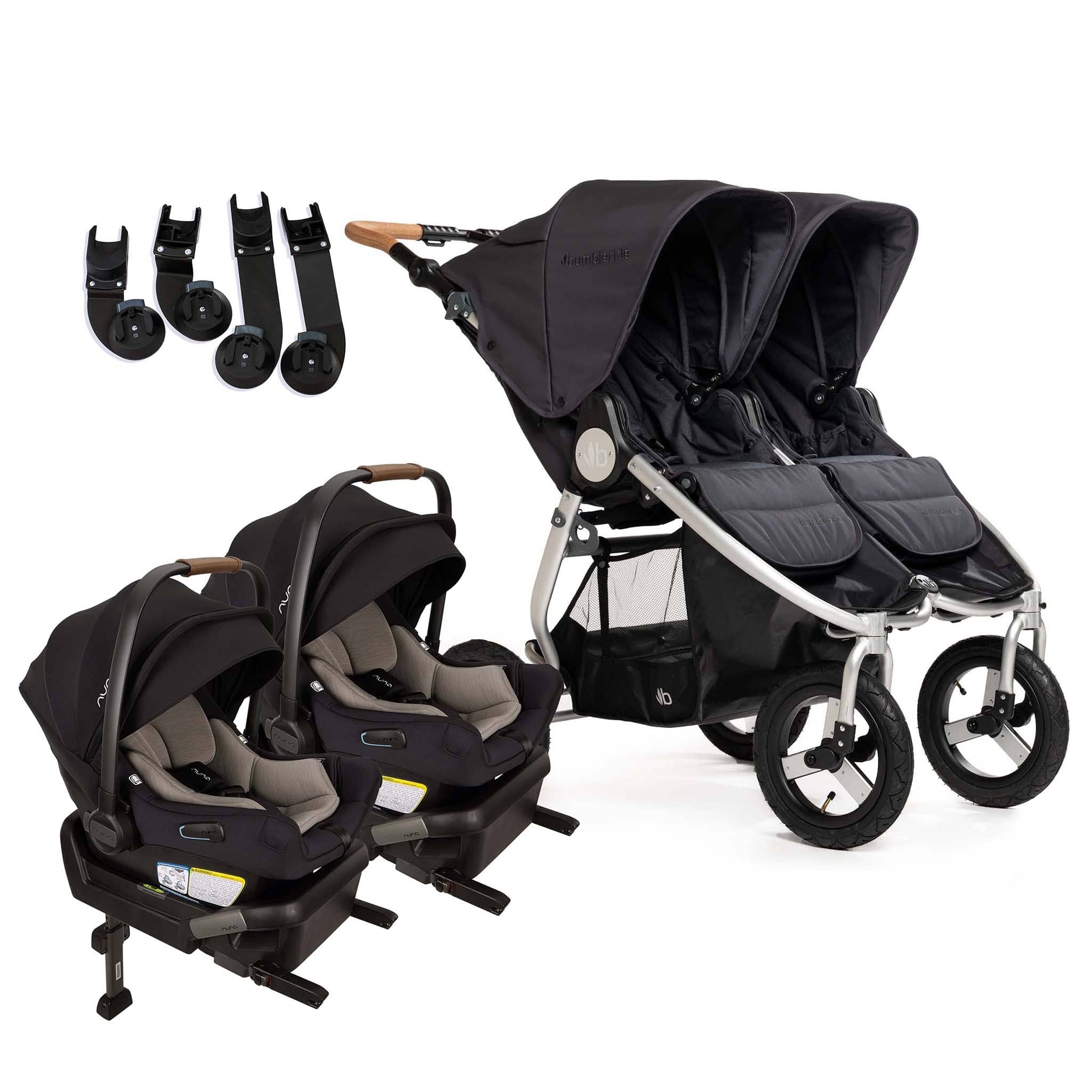 Bumbleride Indie Twin Double Stroller + Nuna PIPA Aire Twin Travel System Bundle - Dusk / Caviar