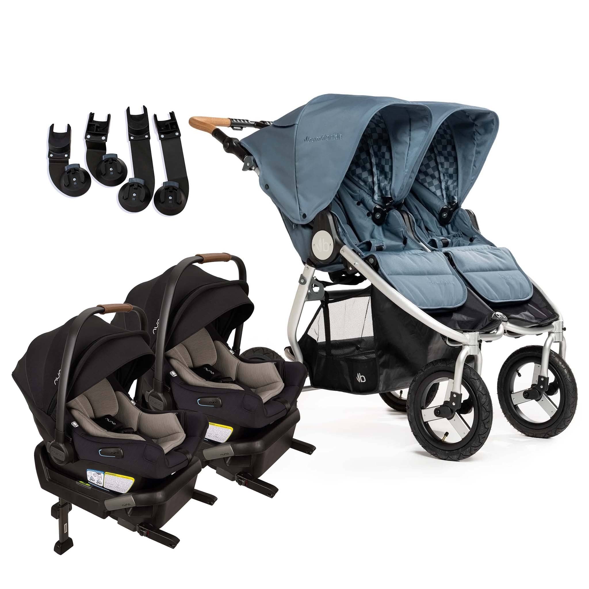Bumbleride Indie Twin Double Stroller + Nuna PIPA Aire Twin Travel System Bundle - Ocean / Caviar