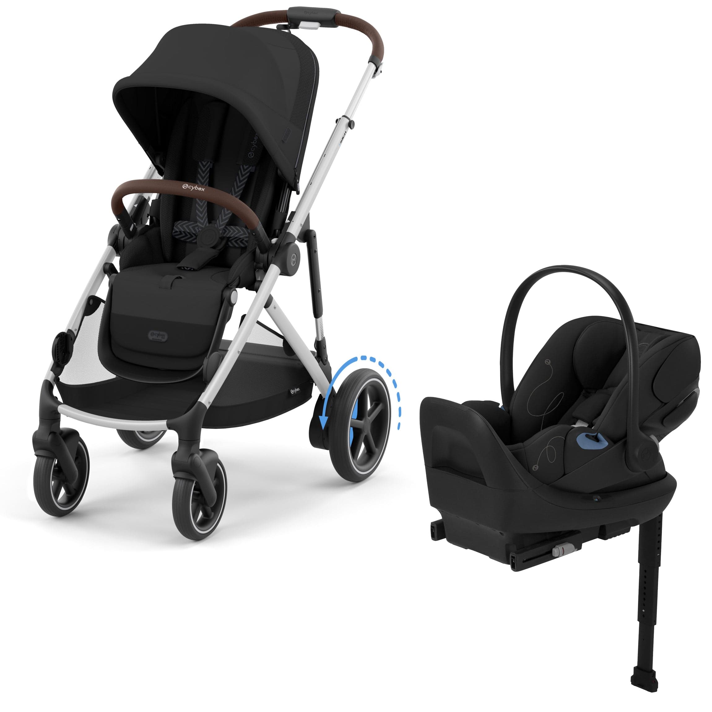 Cybex eGazelle S + Cloud G Lux SensorSafe Travel System Bundle - Silver Frame / Moon Black / Moon Black