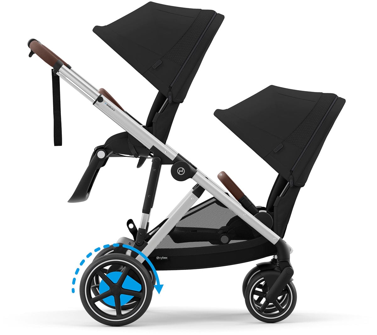 Cybex eGazelle S Electronic Assist Double Stroller Bundle - Silver Frame / Moon Black