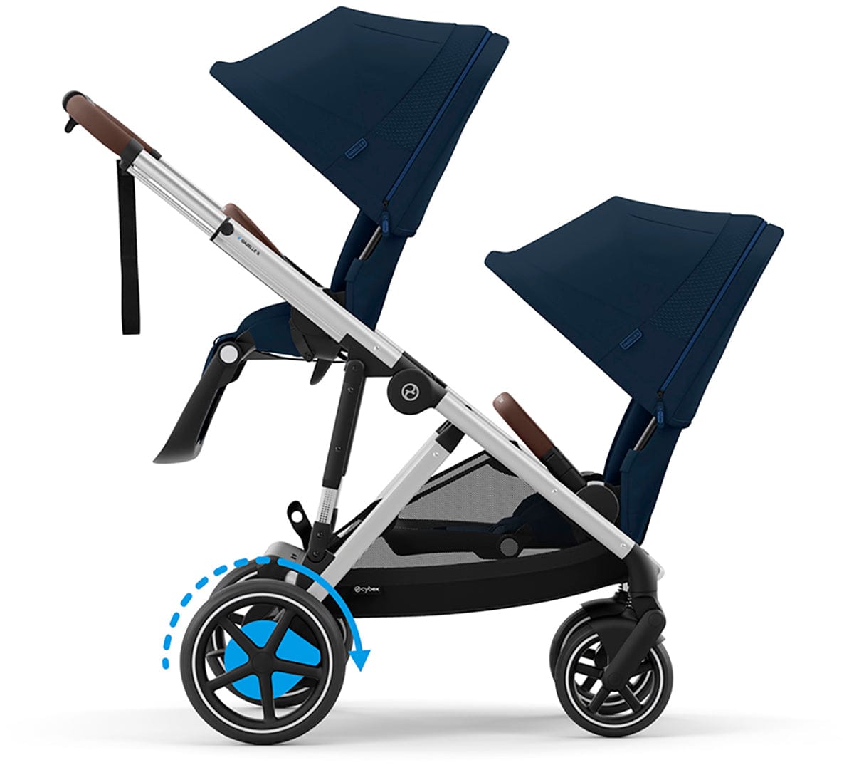 Cybex eGazelle S Electronic Assist Double Stroller Bundle - Silver Frame / Ocean Blue