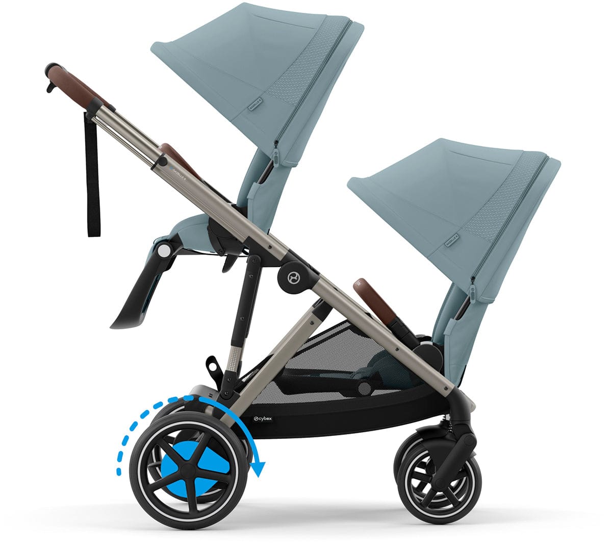 Cybex eGazelle S Electronic Assist Double Stroller Bundle - Taupe Frame / Stormy Blue