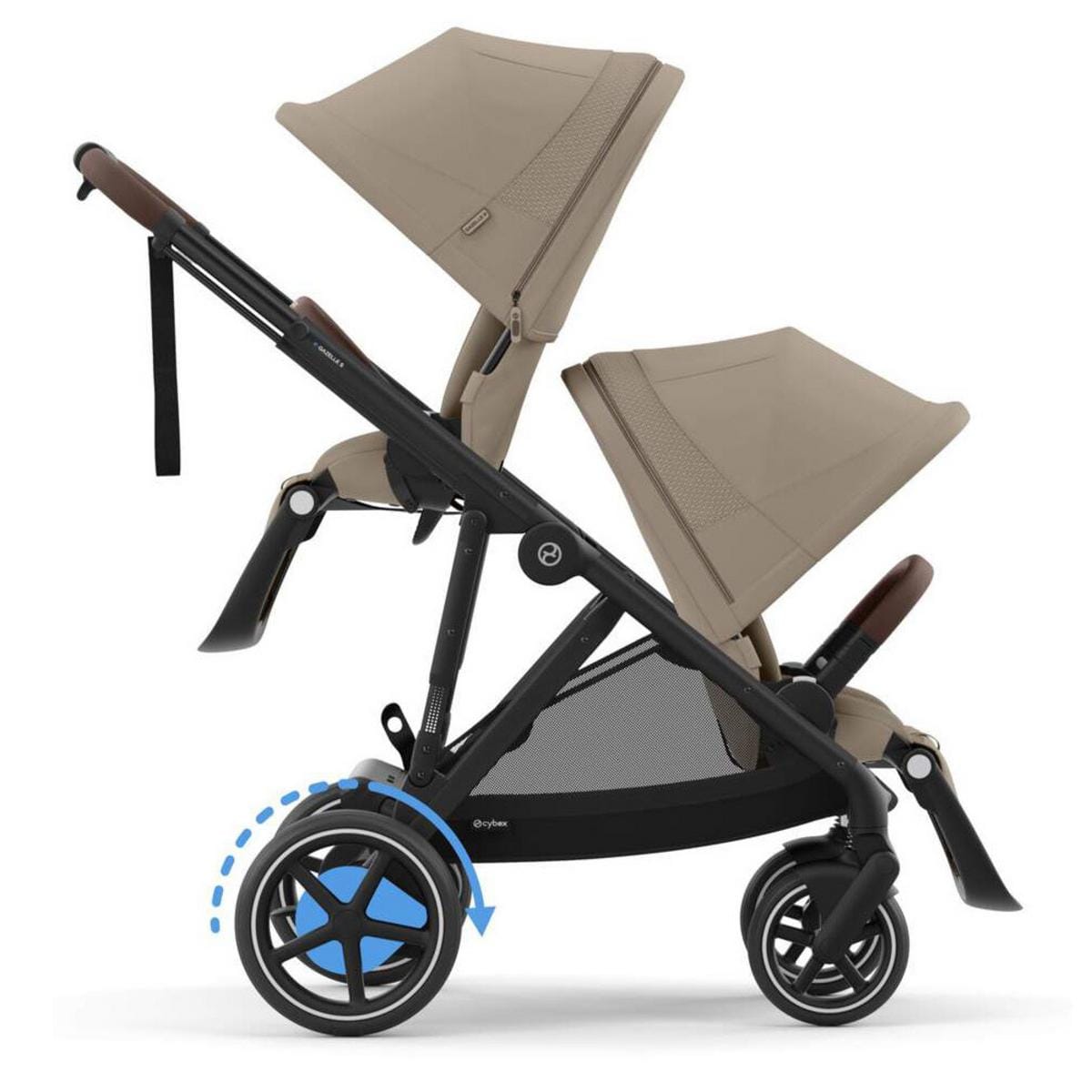 Cybex eGazelle S Electronic Assist Double Stroller Bundle - Black Frame / Almond Beige