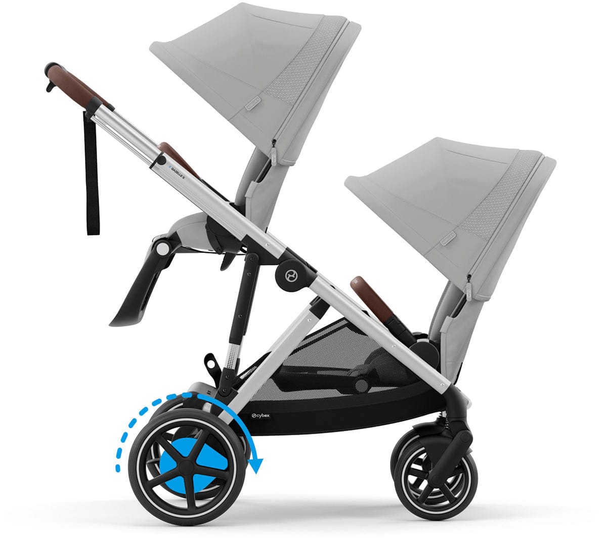 Cybex eGazelle S Electronic Assist Double Stroller Bundle - Silver Frame / Stone Grey