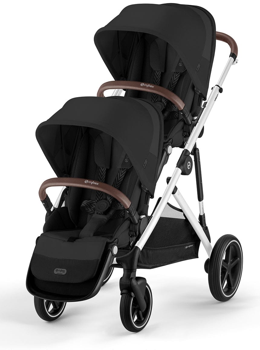 Cybex Gazelle S Double Stroller Bundle - Silver Frame / Moon Black