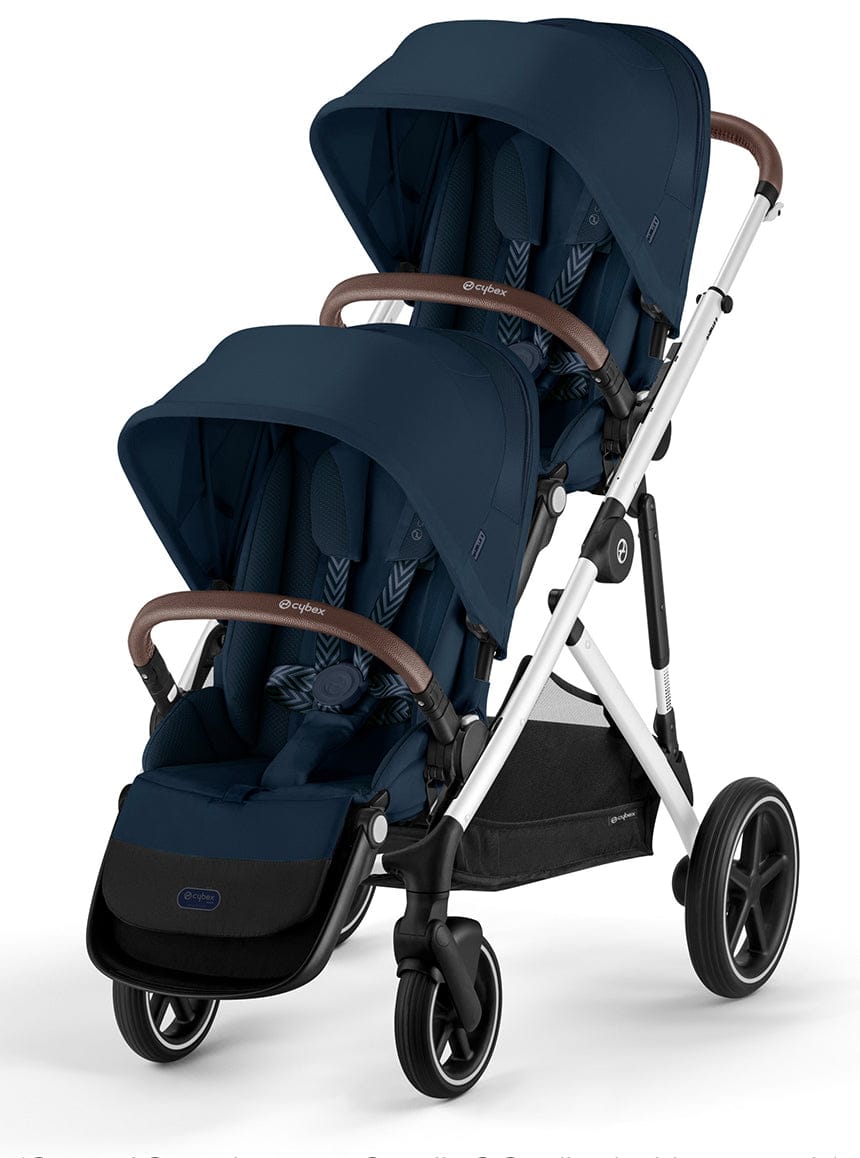 Cybex Gazelle S Double Stroller Bundle - Silver Frame / Ocean Blue