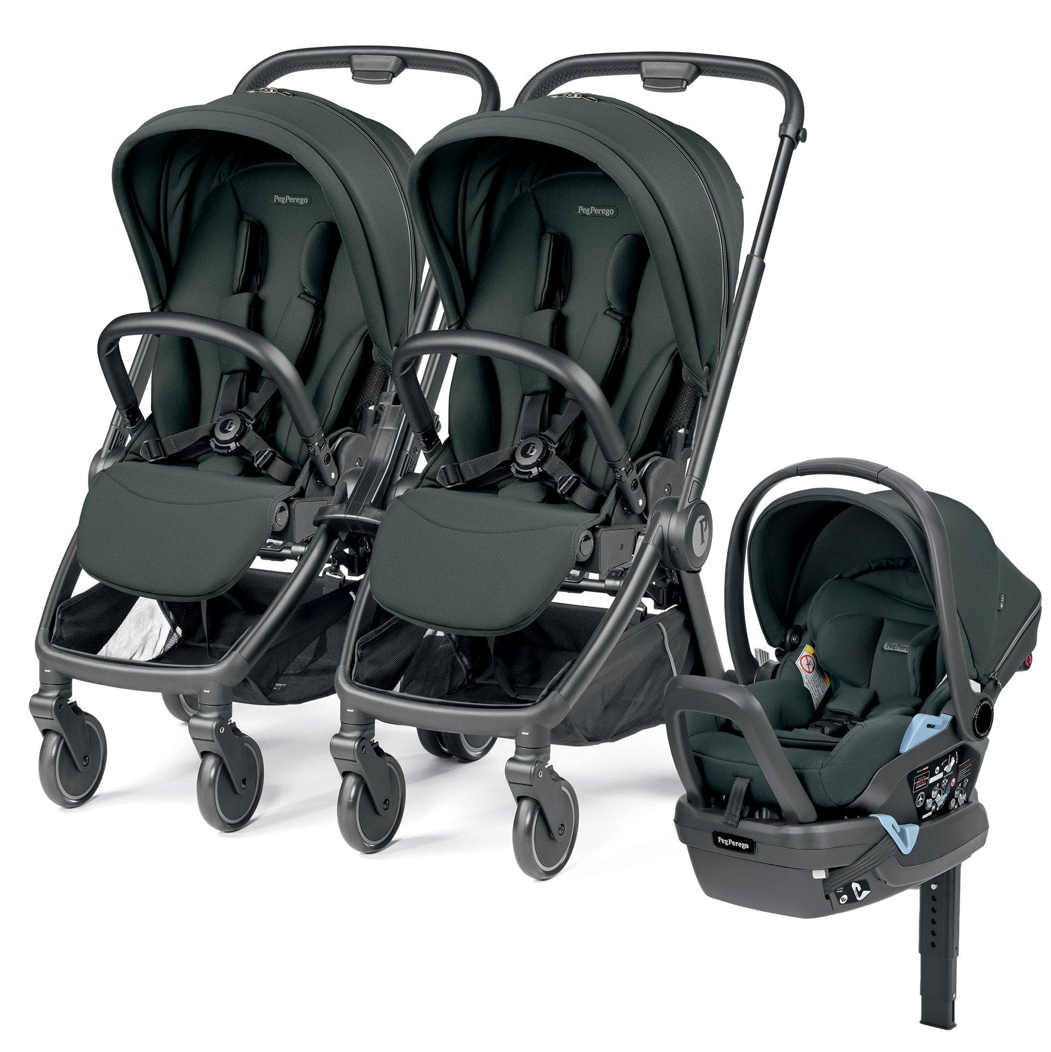 PEG City Loop Double Stroller + Primo Viaggio Lounge Travel System Bundle - Black / Metal / Metal