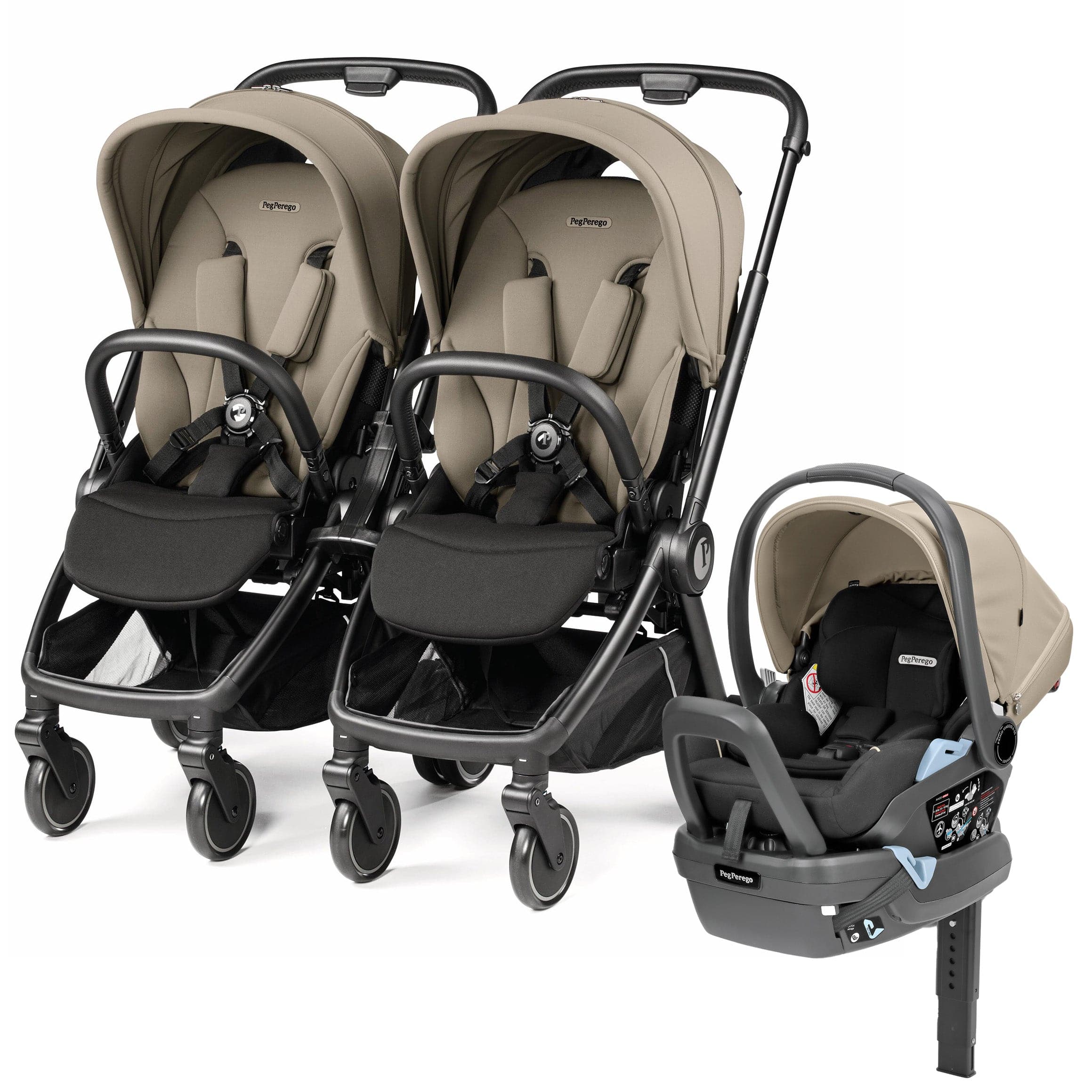 PEG City Loop Double Stroller + Primo Viaggio Lounge Travel System Bundle - Black / Vanilla Blend / Vanilla Blend