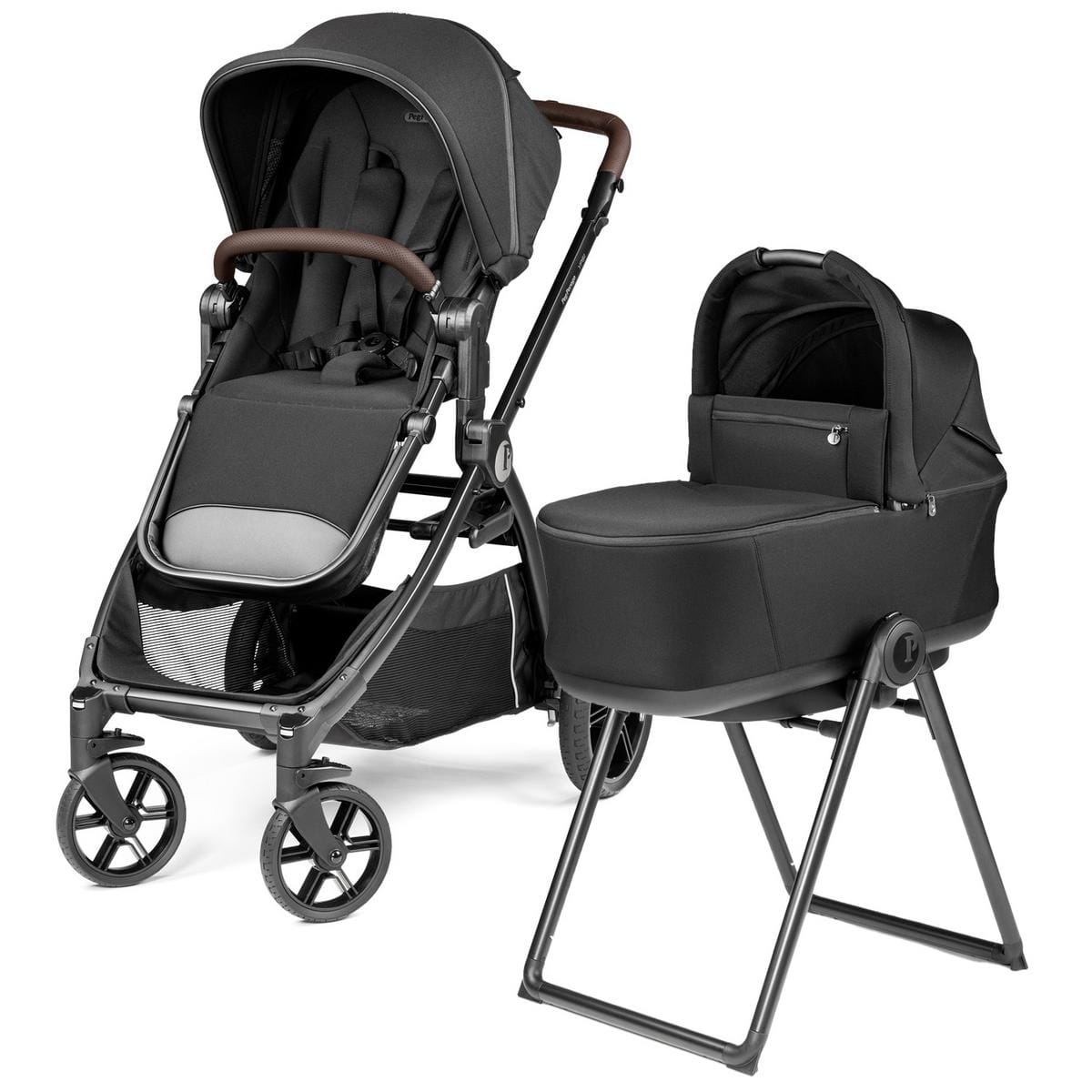 PEG YPSI Single-to-Double Stroller + Bassinet with Stand By Me Bundle - True Black