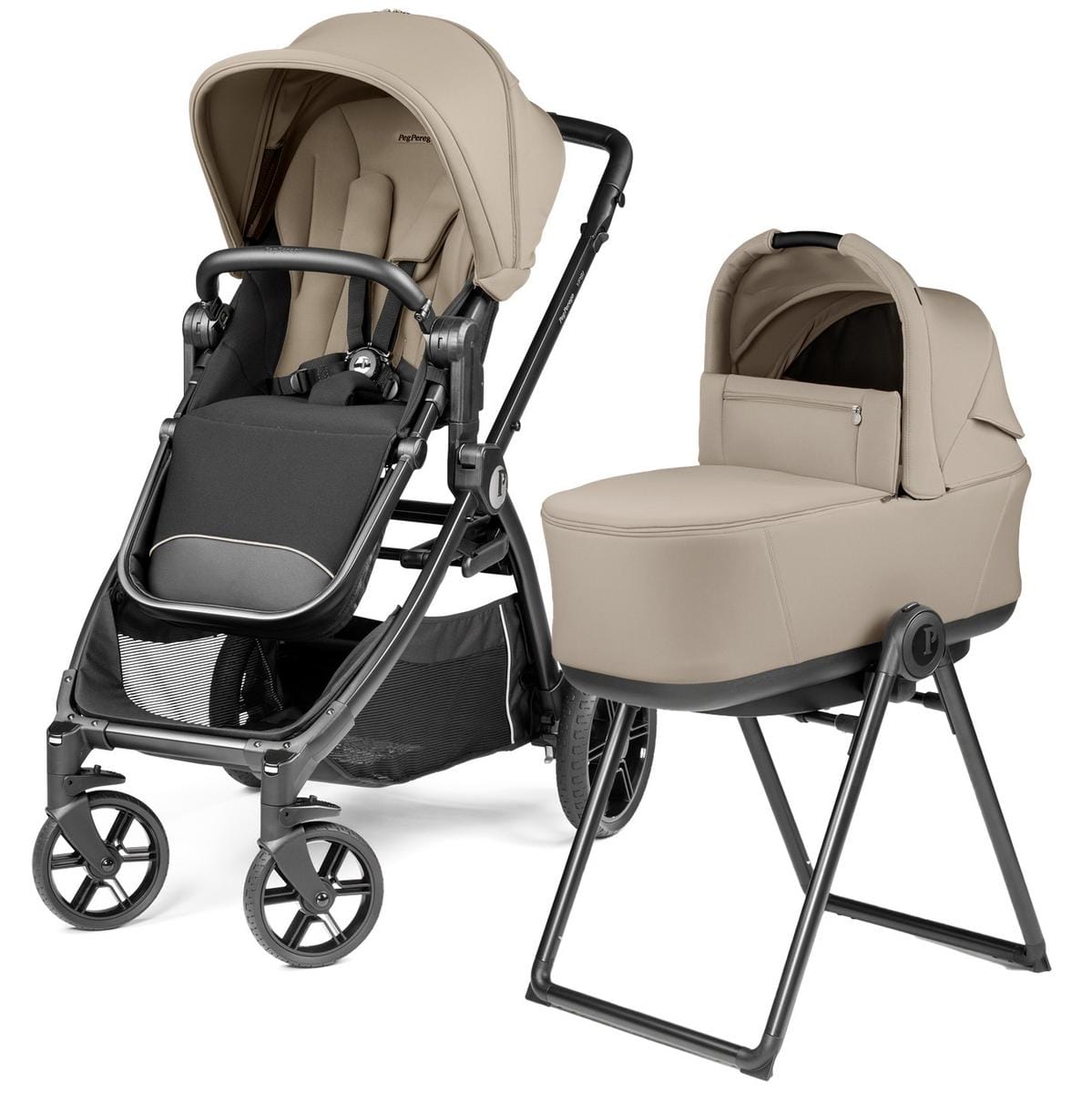 PEG YPSI Single-to-Double Stroller + Bassinet with Stand By Me Bundle - Vanilla Blend