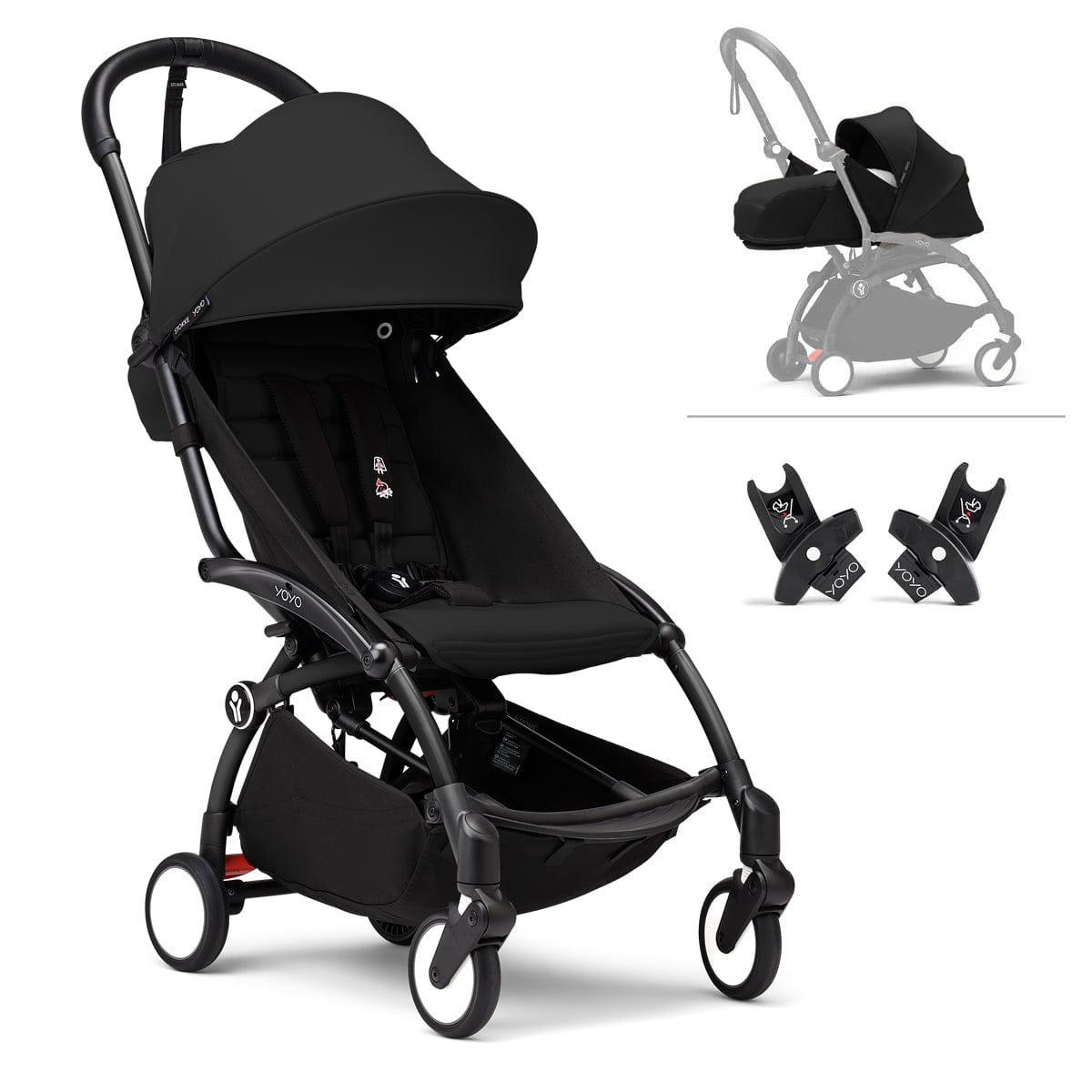 Stokke YOYO3 Ultra Compact Complete 0+/6+ Stroller + Car Seat Adapter (One Box) - Black / Black