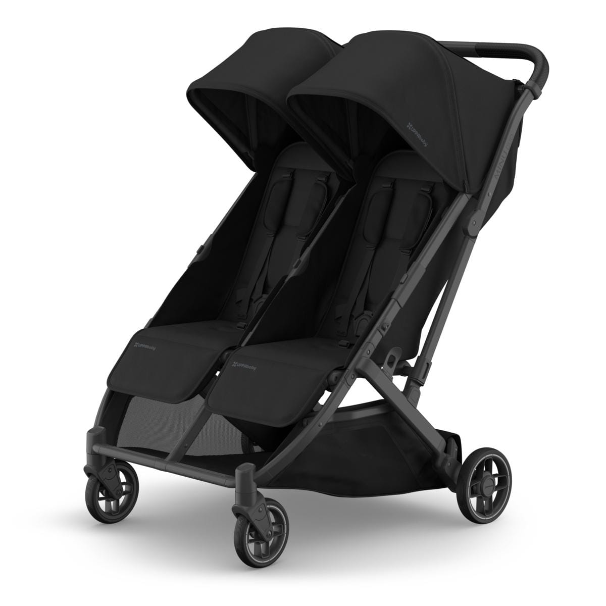 UPPAbaby Minu Duo Compact Double Stroller - James (Black / Carbon Frame / Black Leather)