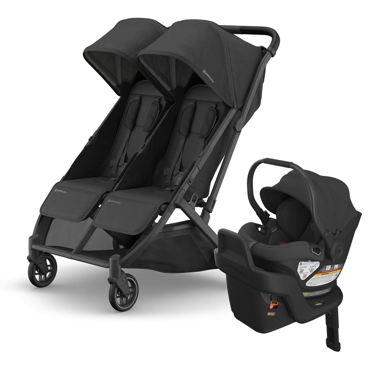 UPPAbaby Minu Duo Double Stroller + Aria Travel System Bundle - Jake / Jake
