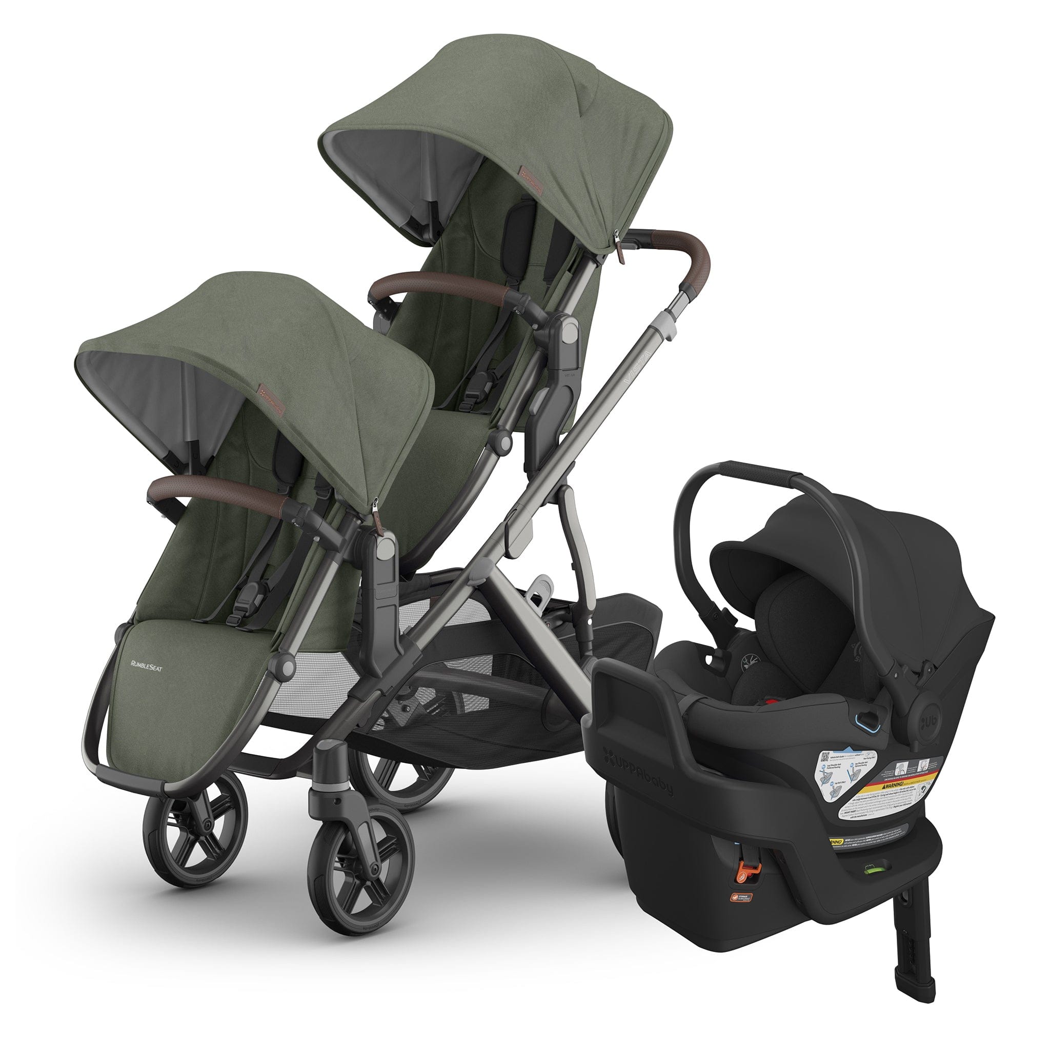 UPPAbaby Vista V3 Double Stroller with RumbleSeat V3 + Aria Travel System Bundle - Evelyn / Jake