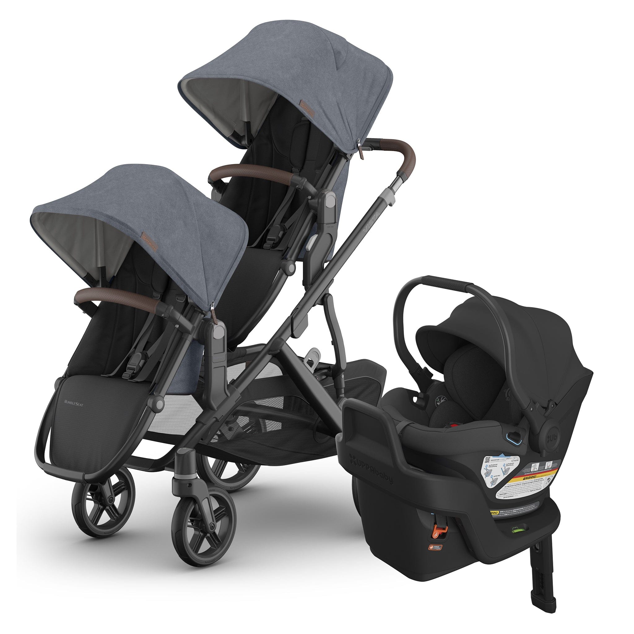 UPPAbaby Vista V3 Double Stroller with RumbleSeat V3 + Aria Travel System Bundle - Julian / Jake