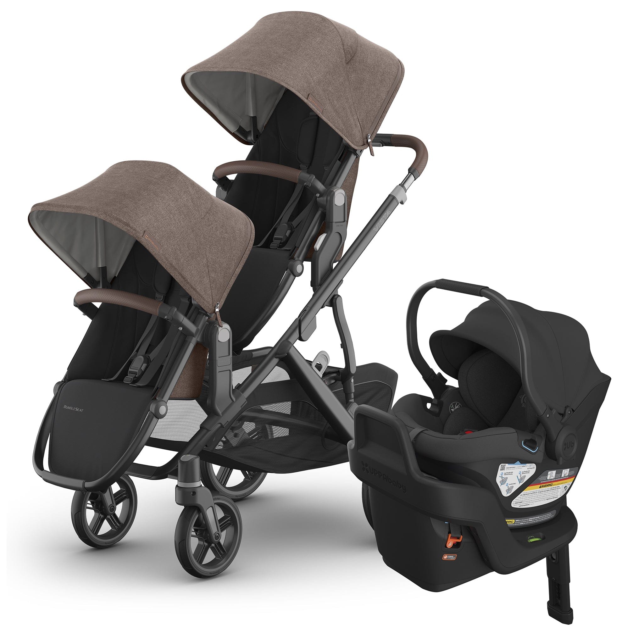 UPPAbaby Vista V3 Double Stroller with RumbleSeat V3 + Aria Travel System Bundle - Owen / Jake