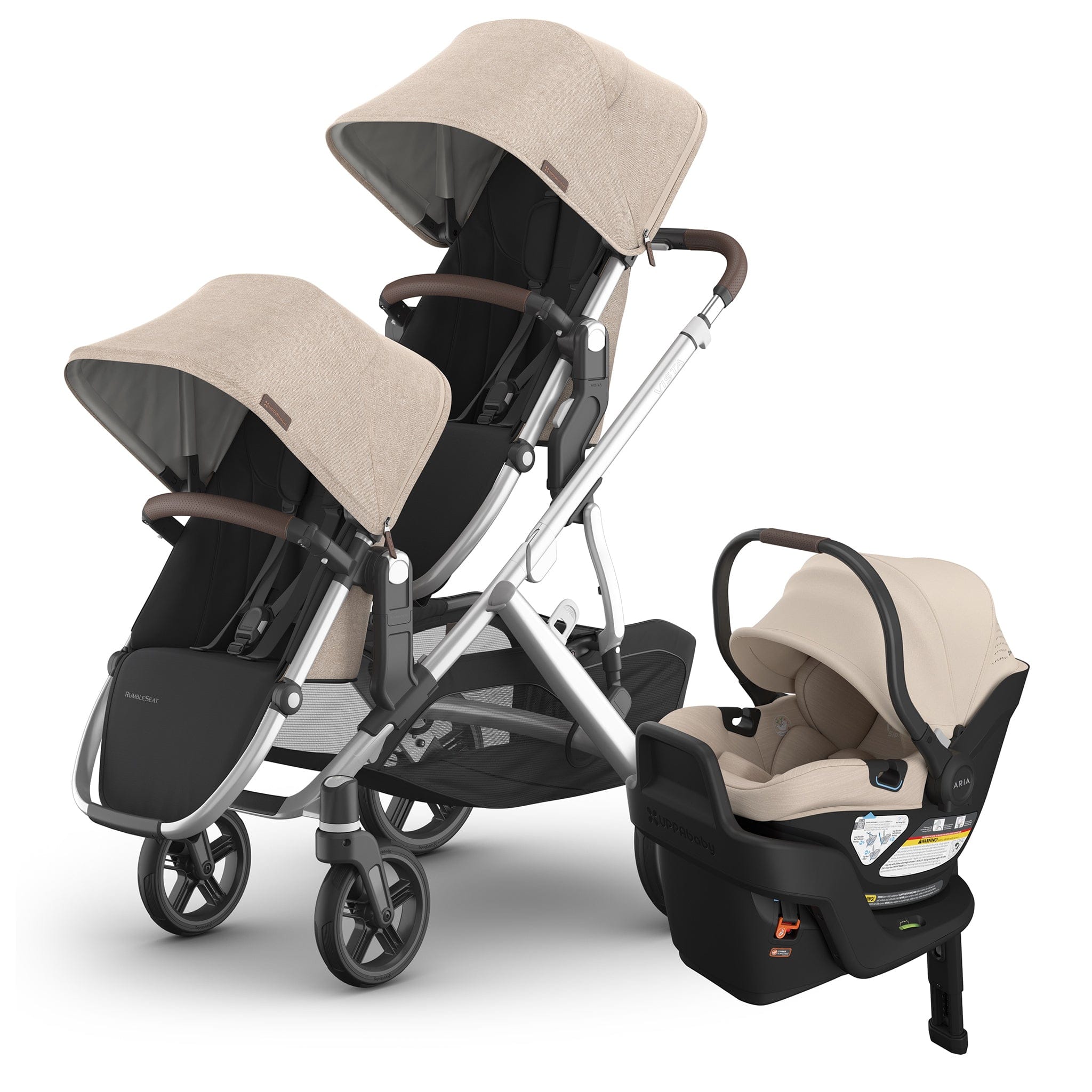 UPPAbaby Vista V3 Double Stroller with RumbleSeat V3 + Aria V2 Travel System Bundle - Declan / Declan