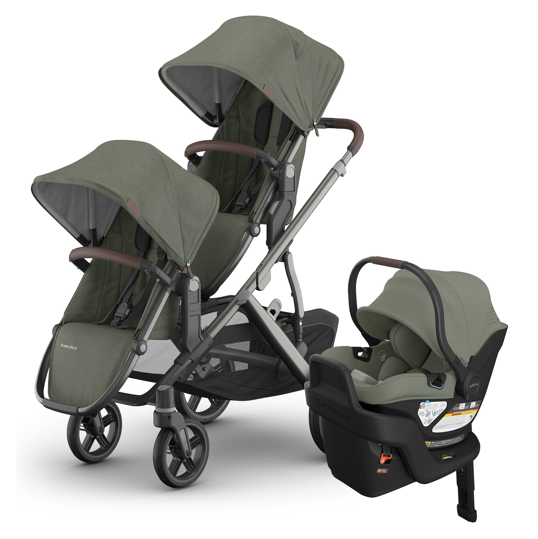 UPPAbaby Vista V3 Double Stroller with RumbleSeat V3 + Aria V2 Travel System Bundle - Evelyn / Evelyn