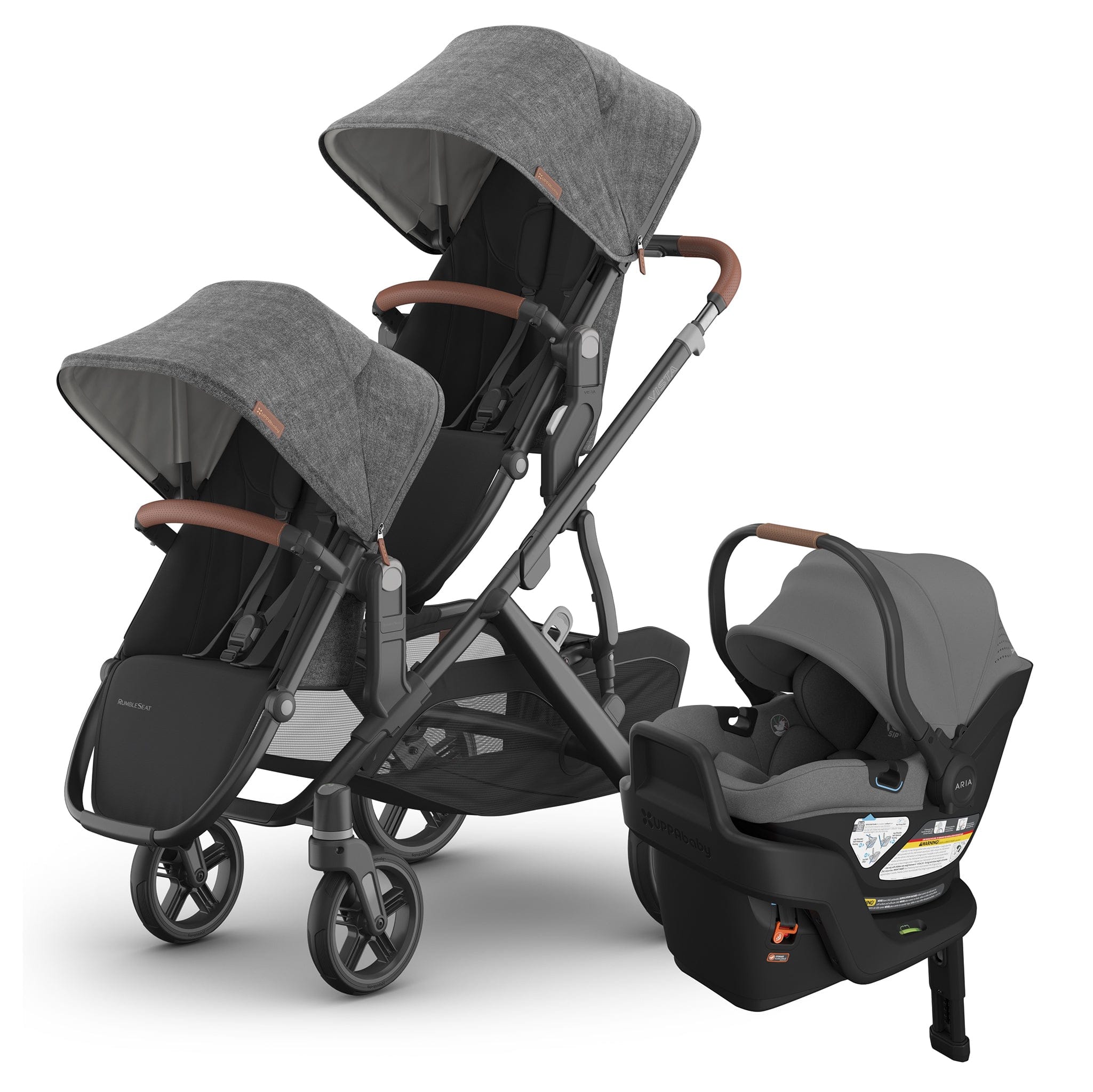 UPPAbaby Vista V3 Double Stroller with RumbleSeat V3 + Aria V2 Travel System Bundle - Greyson / Greyson
