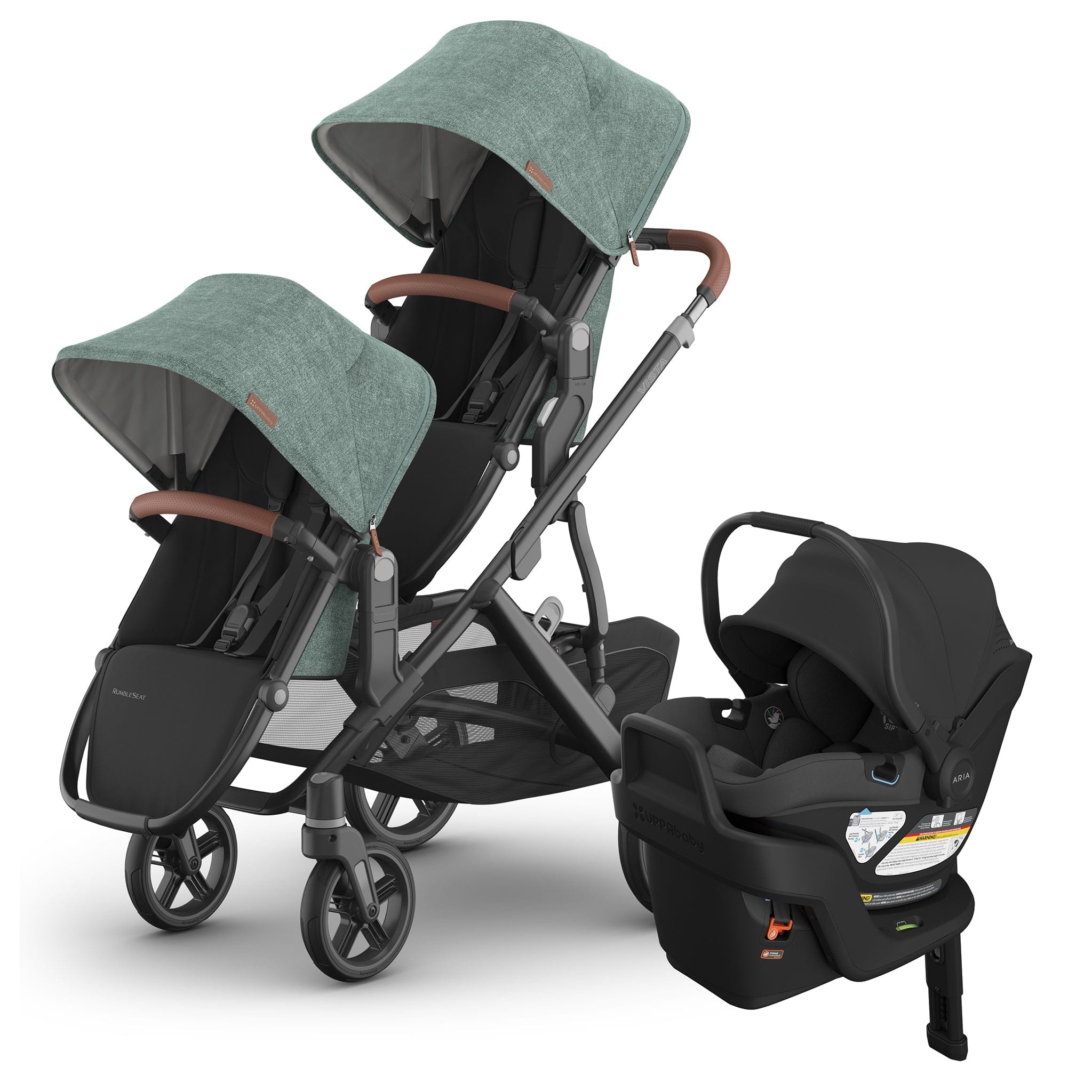UPPAbaby Vista V3 Double Stroller with RumbleSeat V3 + Aria V2 Travel System Bundle - Gwen / Jake