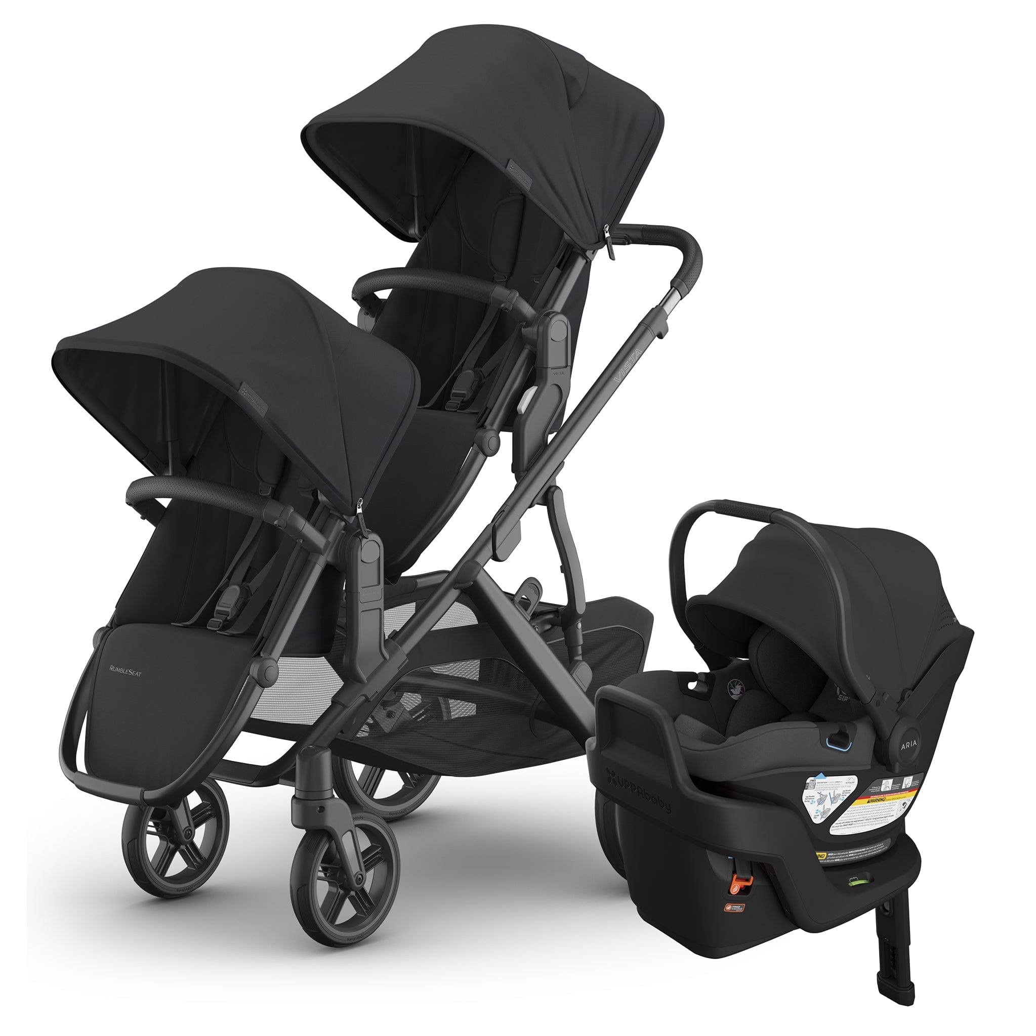 UPPAbaby Vista V3 Double Stroller with RumbleSeat V3 + Aria V2 Travel System Bundle - Jake / Jake