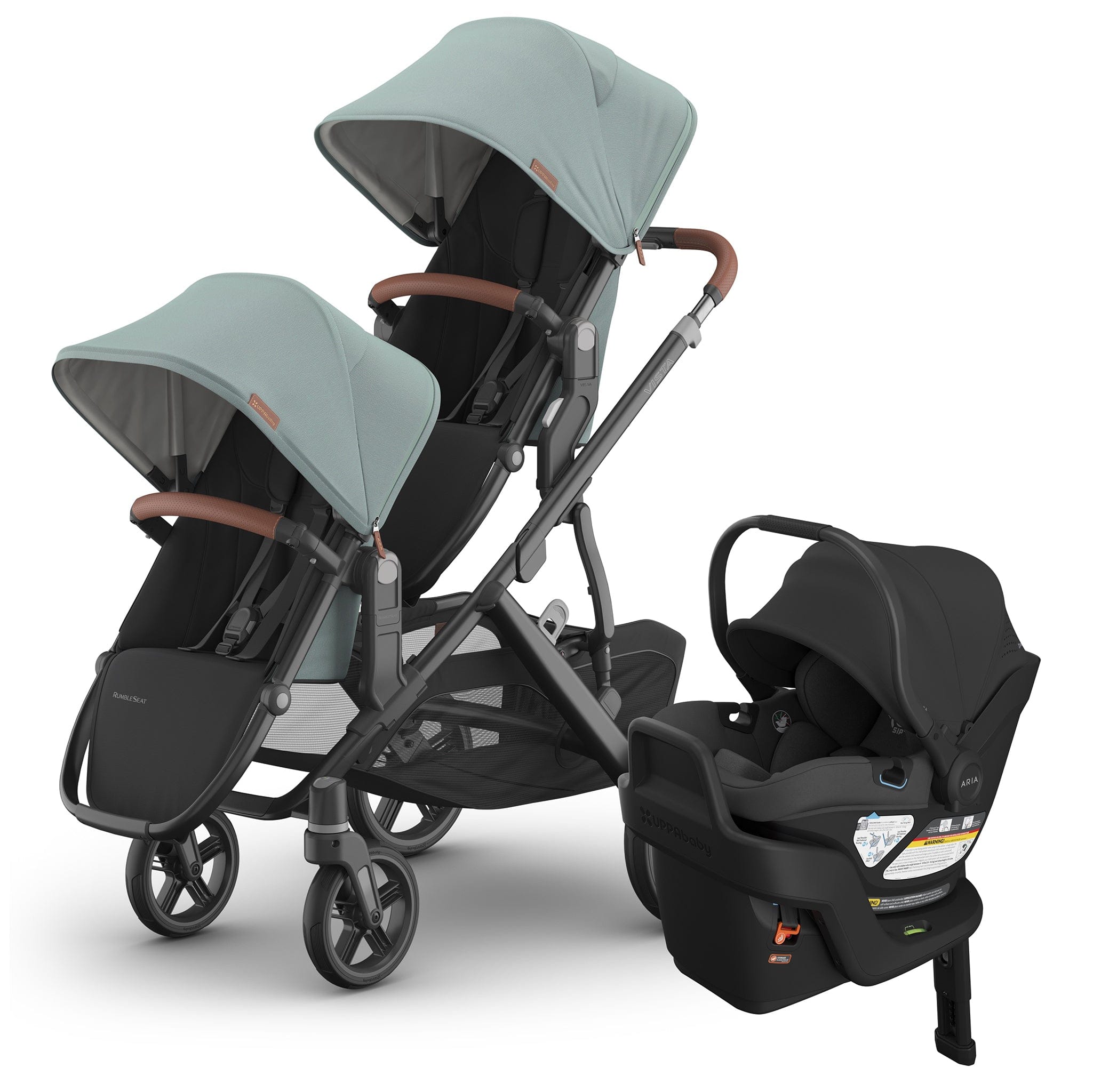 UPPAbaby Vista V3 Double Stroller with RumbleSeat V3 + Aria V2 Travel System Bundle - Kenzi / Jake