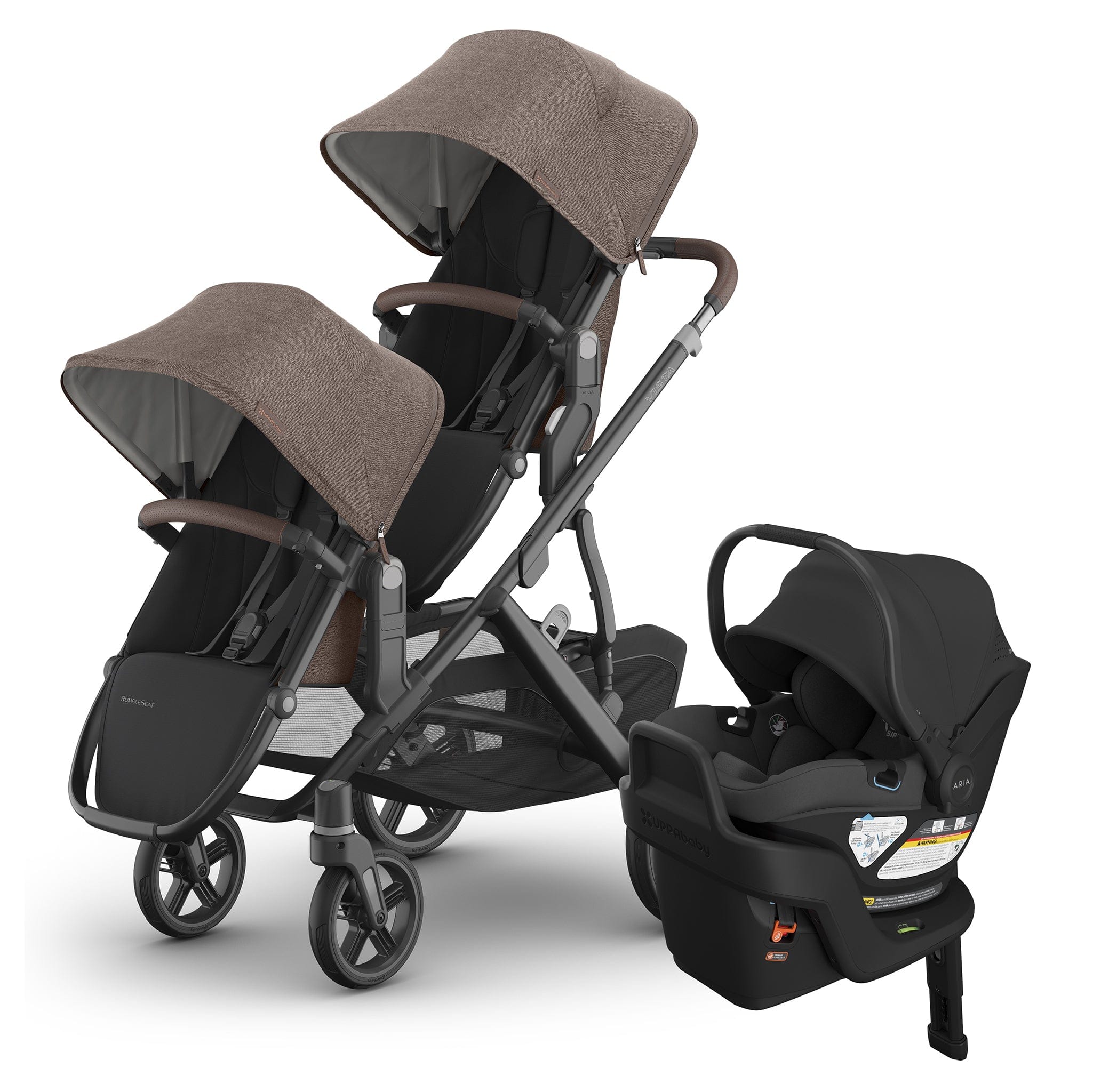 UPPAbaby Vista V3 Double Stroller with RumbleSeat V3 + Aria V2 Travel System Bundle - Owen / Jake