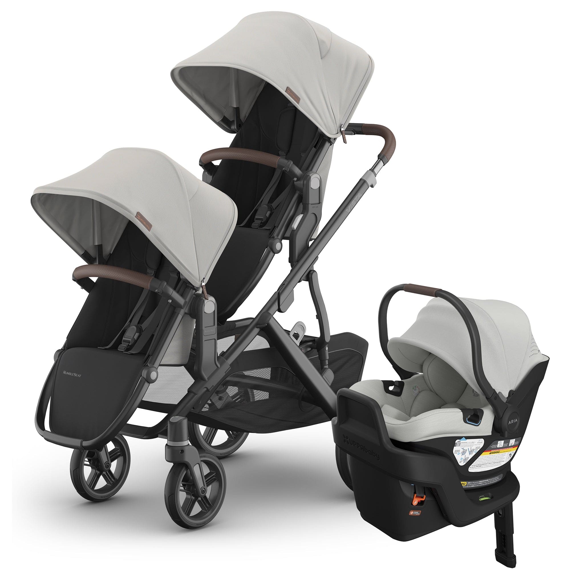 UPPAbaby Vista V3 Double Stroller with RumbleSeat V3 + Aria V2 Travel System Bundle - Savannah / Savannah