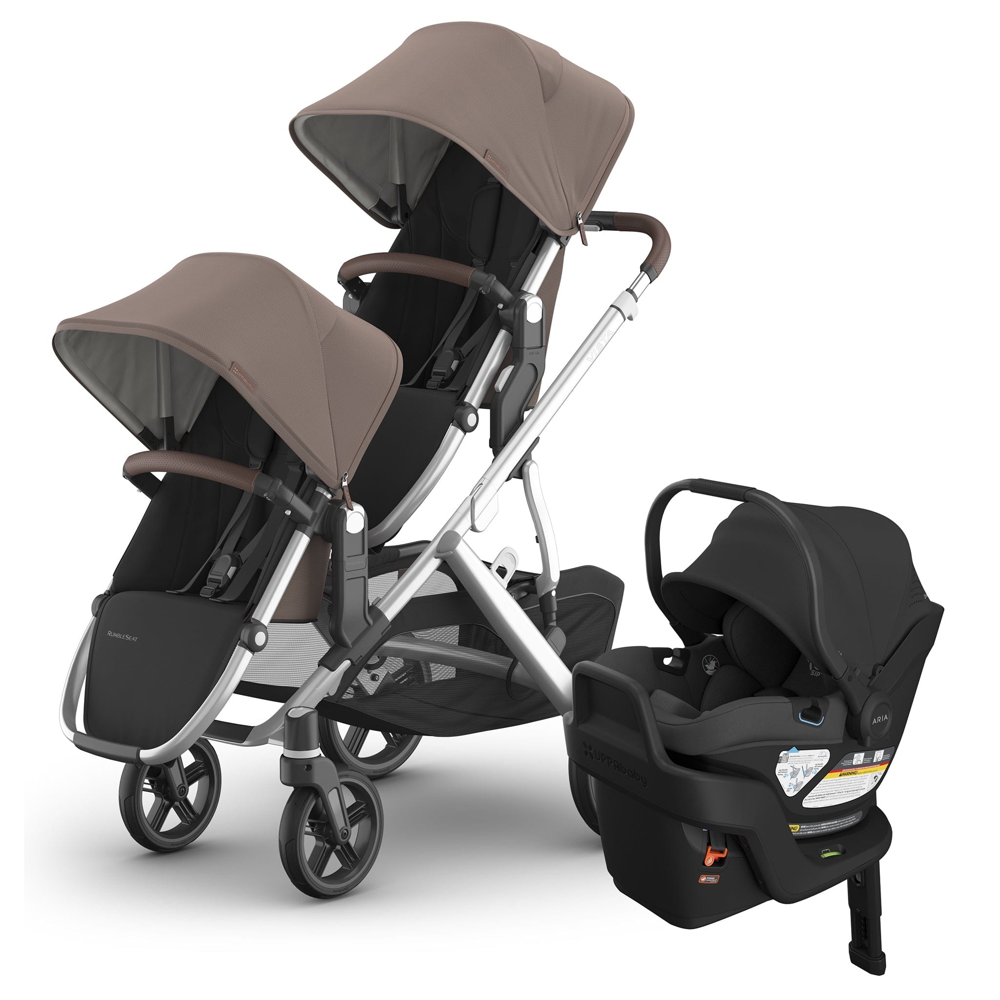 UPPAbaby Vista V3 Double Stroller with RumbleSeat V3 + Aria V2 Travel System Bundle - Theo / Jake